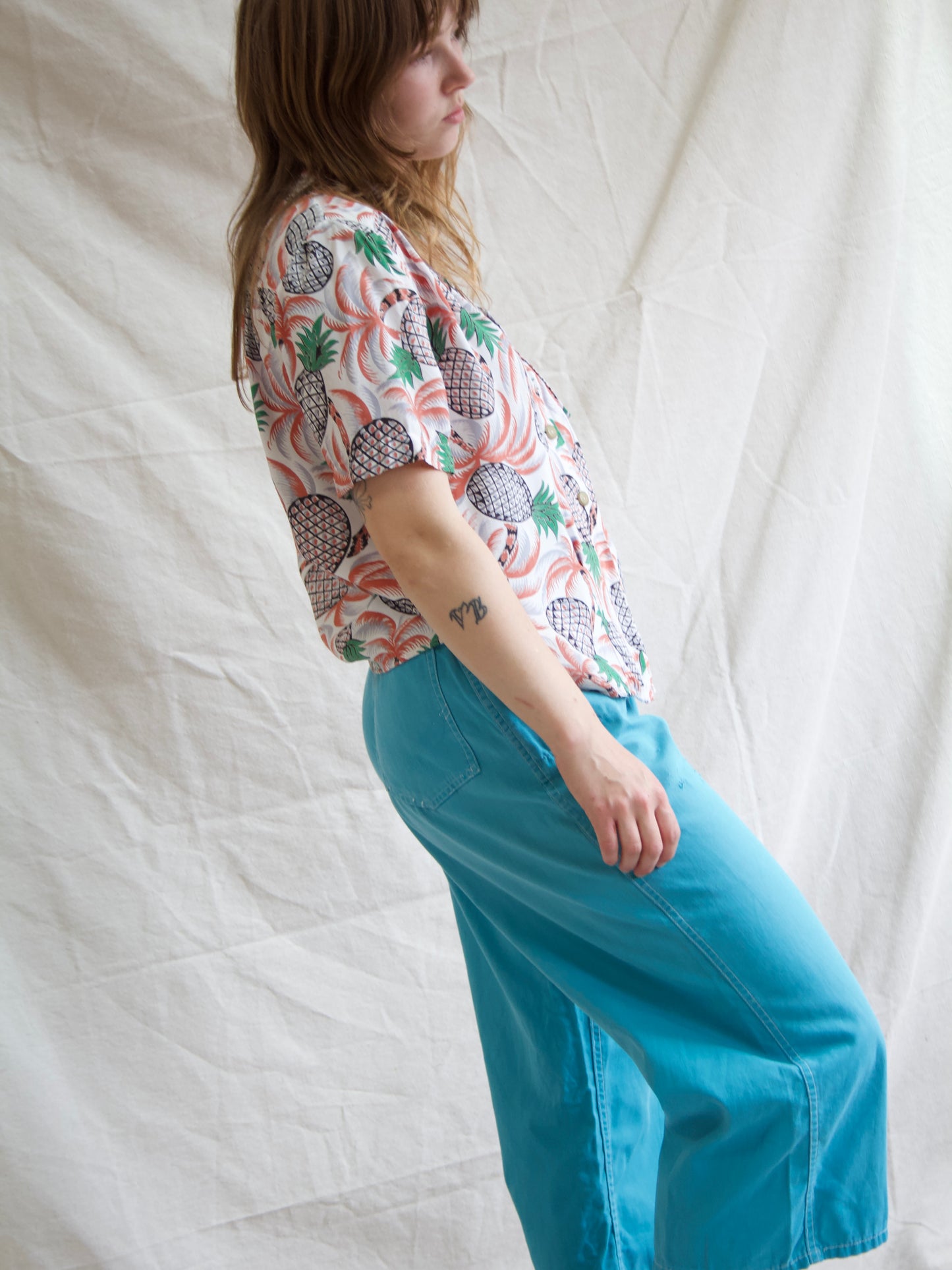 1940s Cold Rayon Aloha Pineapple Front Hawaiian Women's Shirt