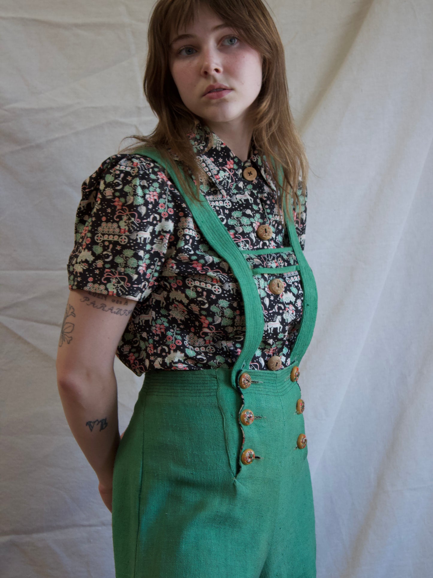Rare Late 1930s Lanz 3 In One Fall Front Suspender Shortall Set