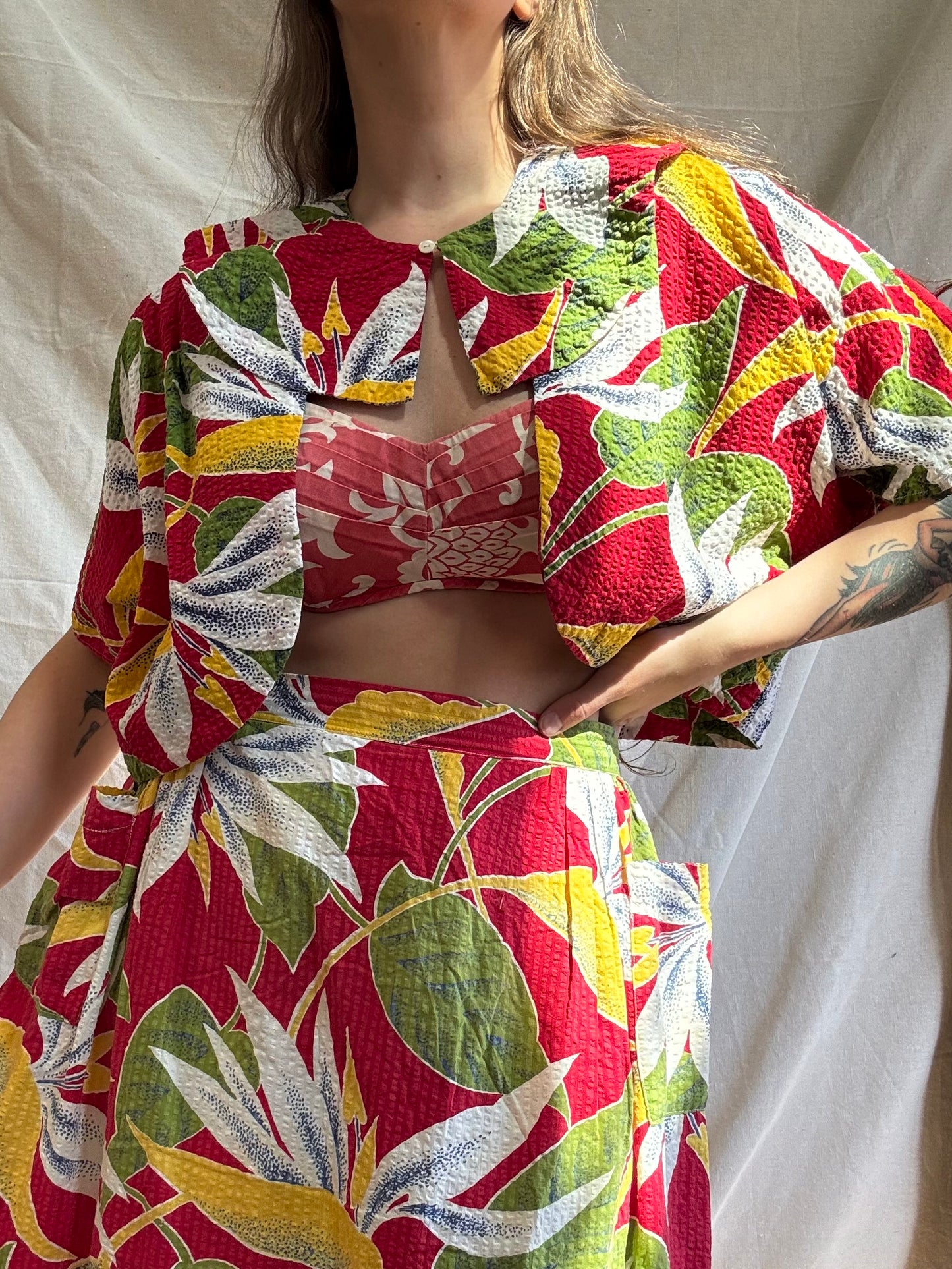 1940s Hawaiian Seersucker Three Piece Set