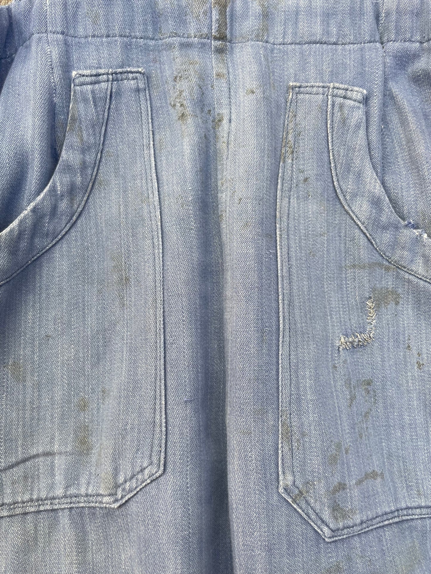 1940s Indigo Cotton Workwear Bib Front Side Button Overalls