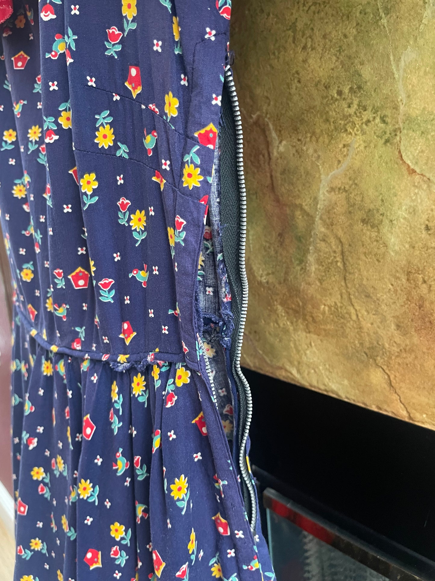 1940s Square Dancing Novelty Print Cotton Puff Sleeve Prairie Dress