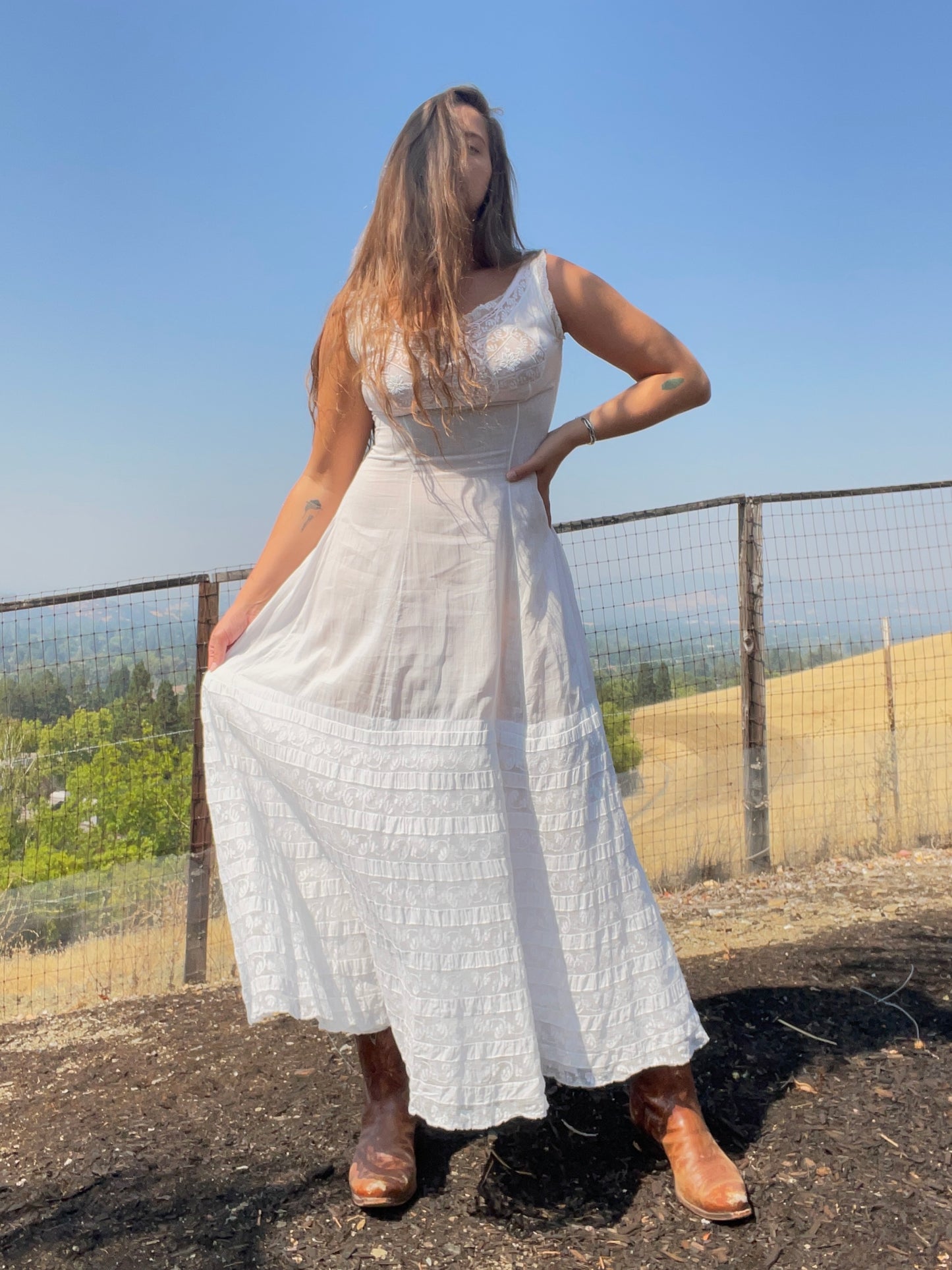 Edwardian Fine Cotton Valenciennes Lace Whitework Dress