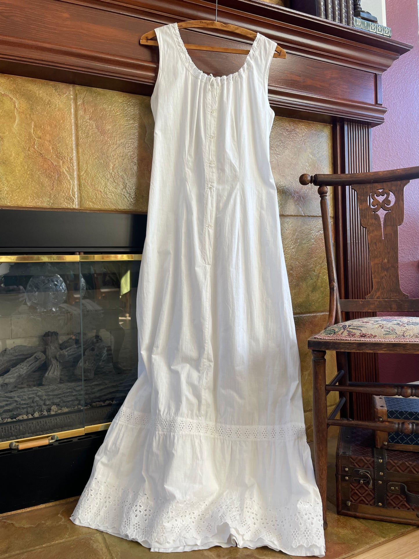 Edwardian Cotton Eyelet Chemise Button Font Dress