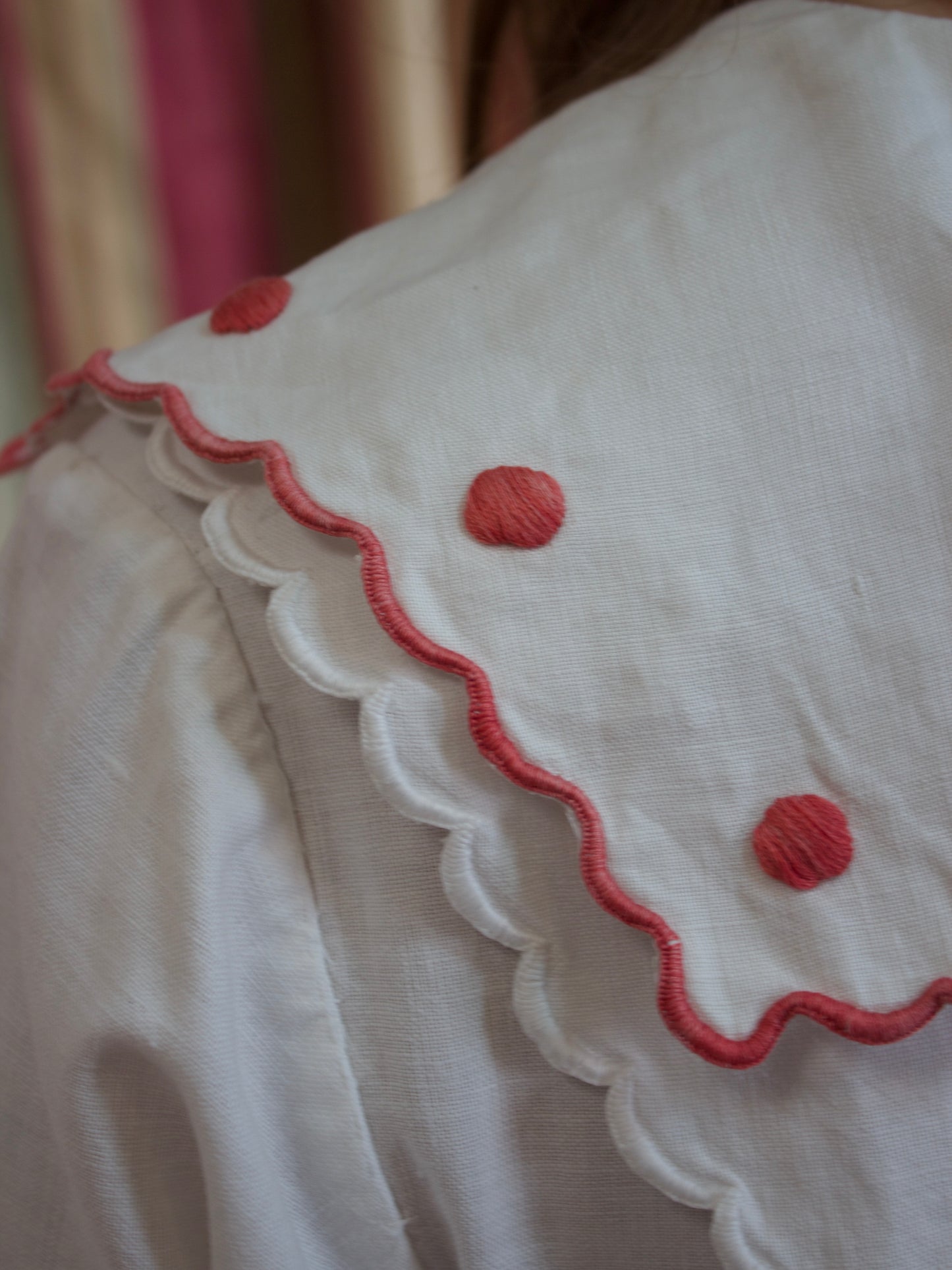 Edwardian Scalloped Hem Ivory Linen Sportswear Summer Dress