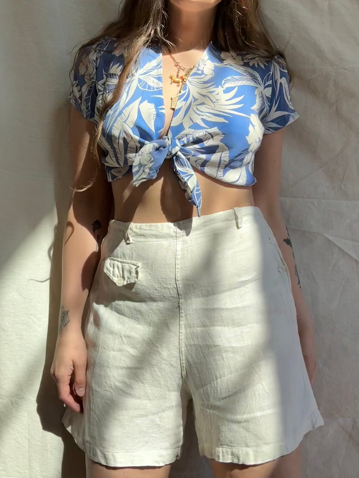1930s Fall Front Double Side Button Linen Shorts