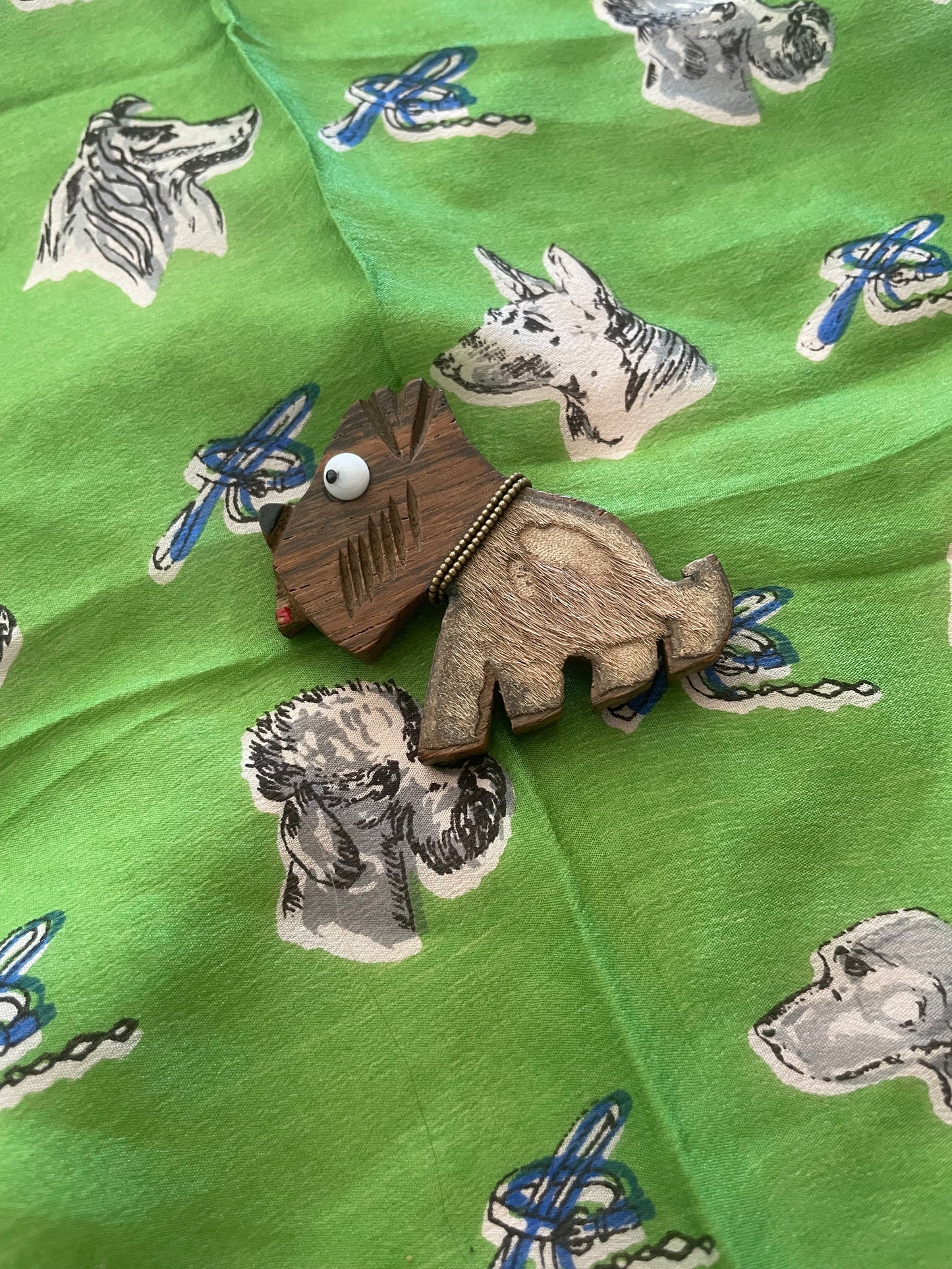 1940s Googly Eye Carved Wood Dog Pin
