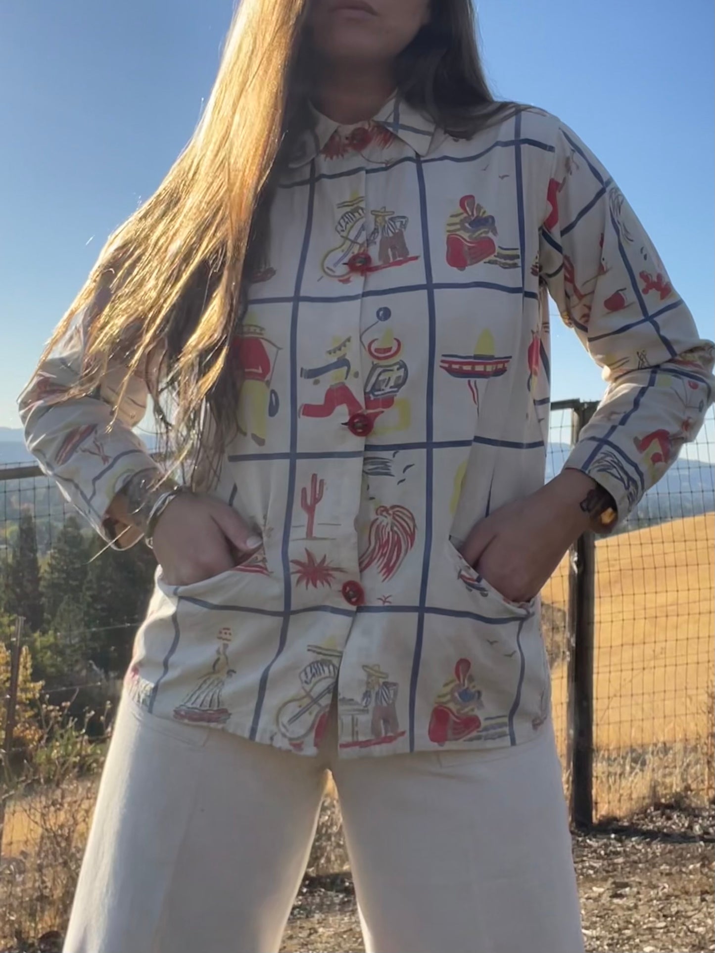 1940s Mexicana Novelty Print Chore Coat