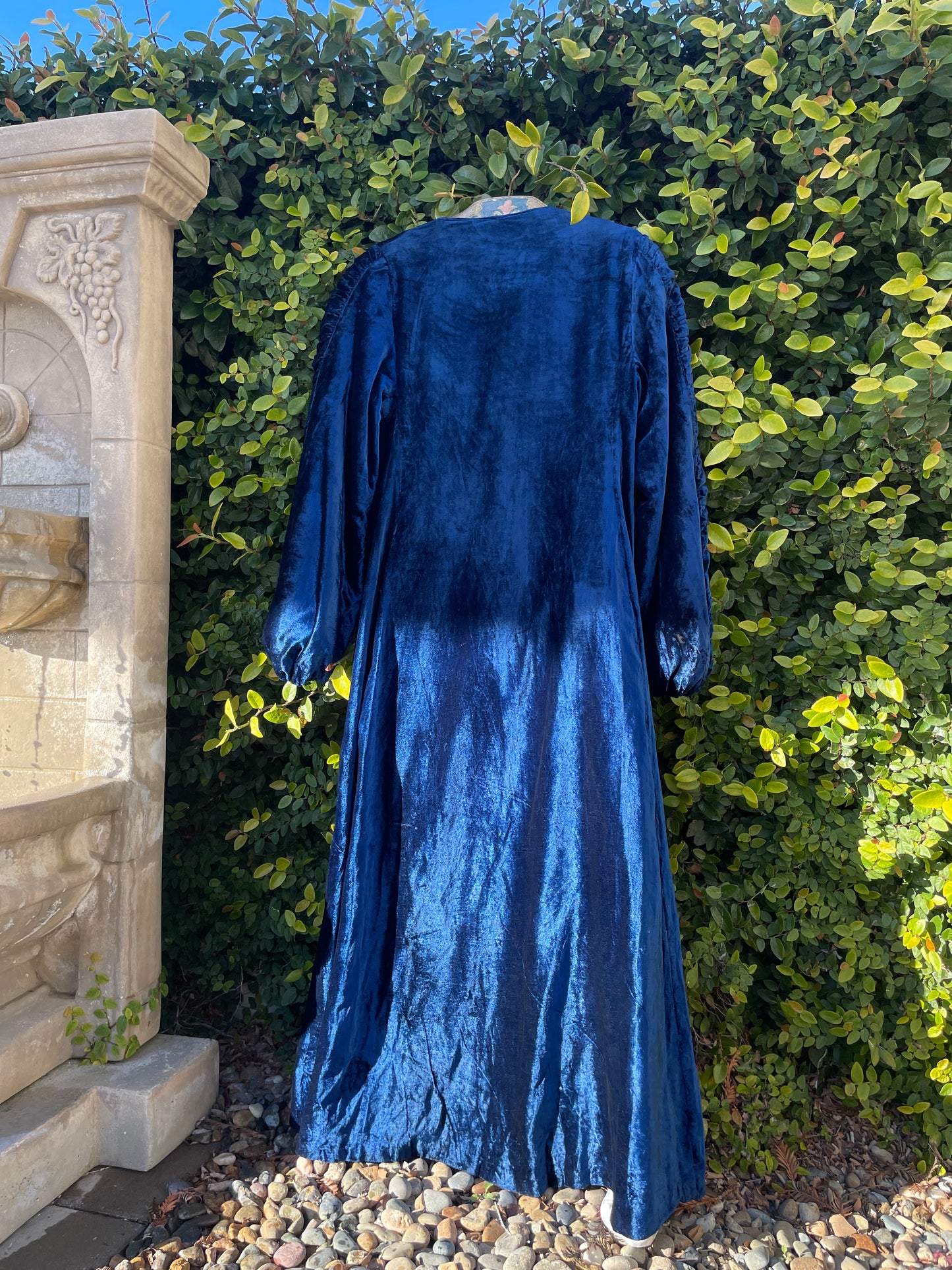 1940s Navy Velvet Bishop Sleeve Robe Style Coat