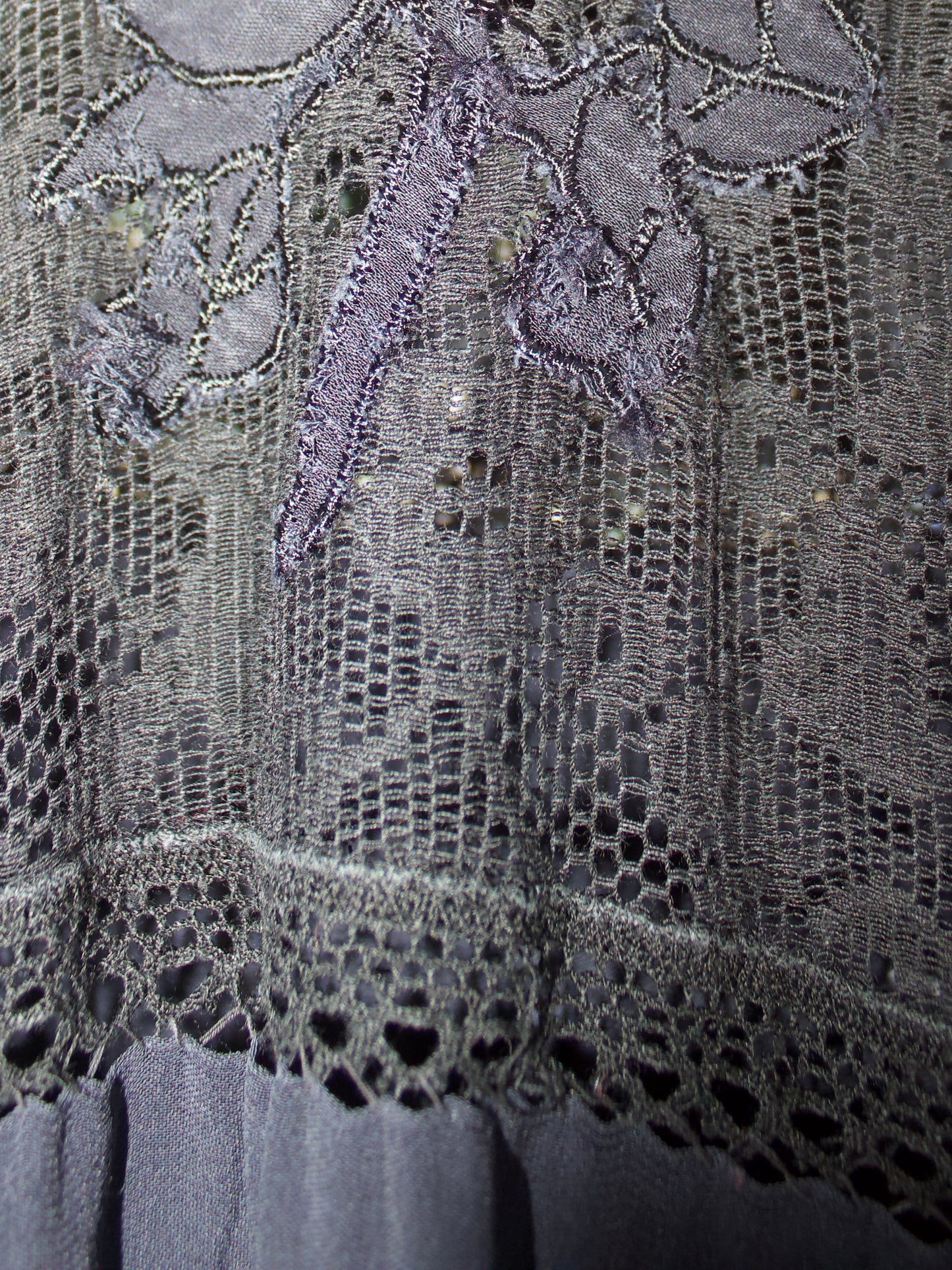 1930s Side Button Appliqué Lace & Silk Crepe Slip Dress