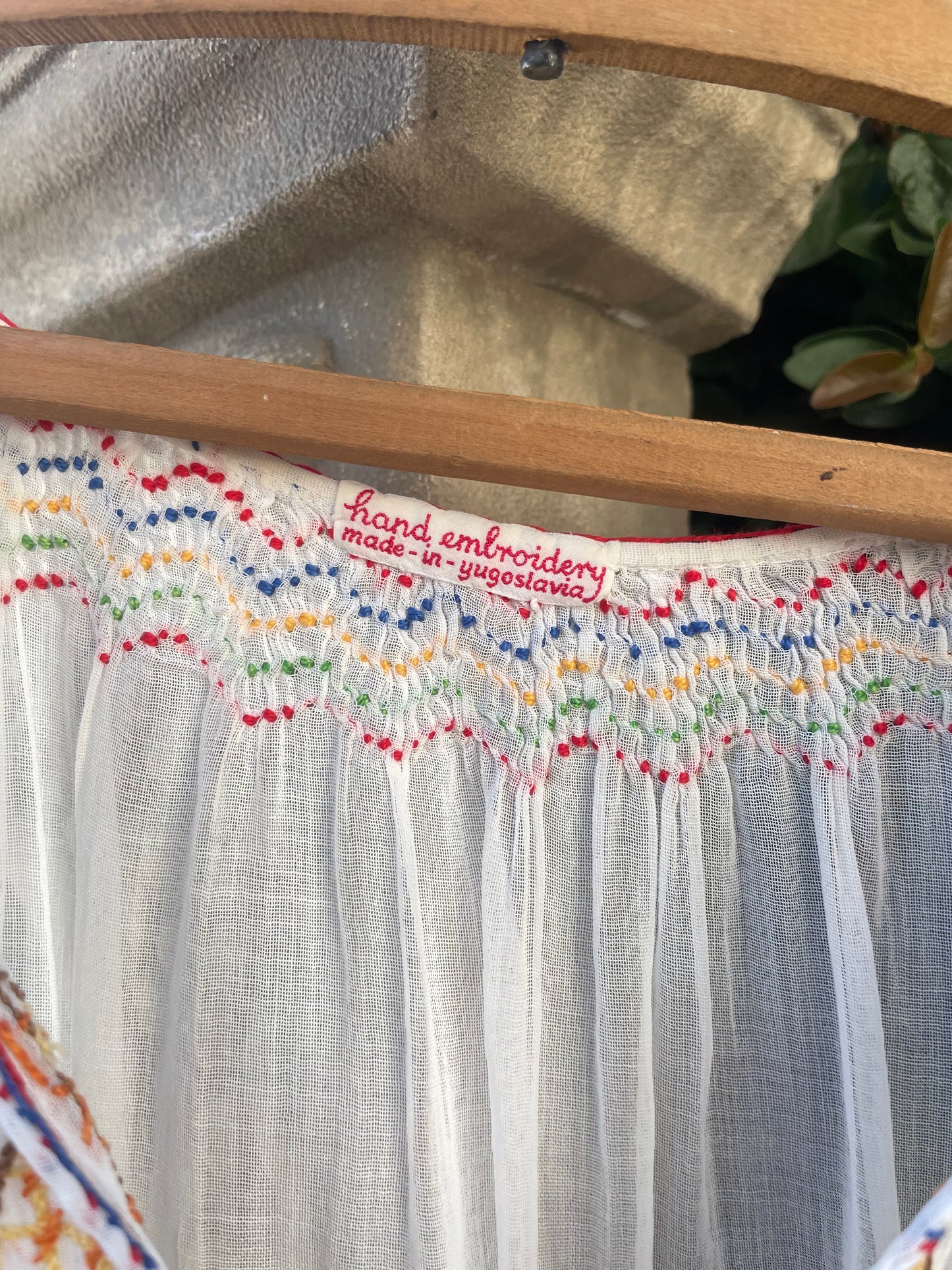 1930s Hand Embroidered Yugoslavian Fine Cotton Peasant Blouse