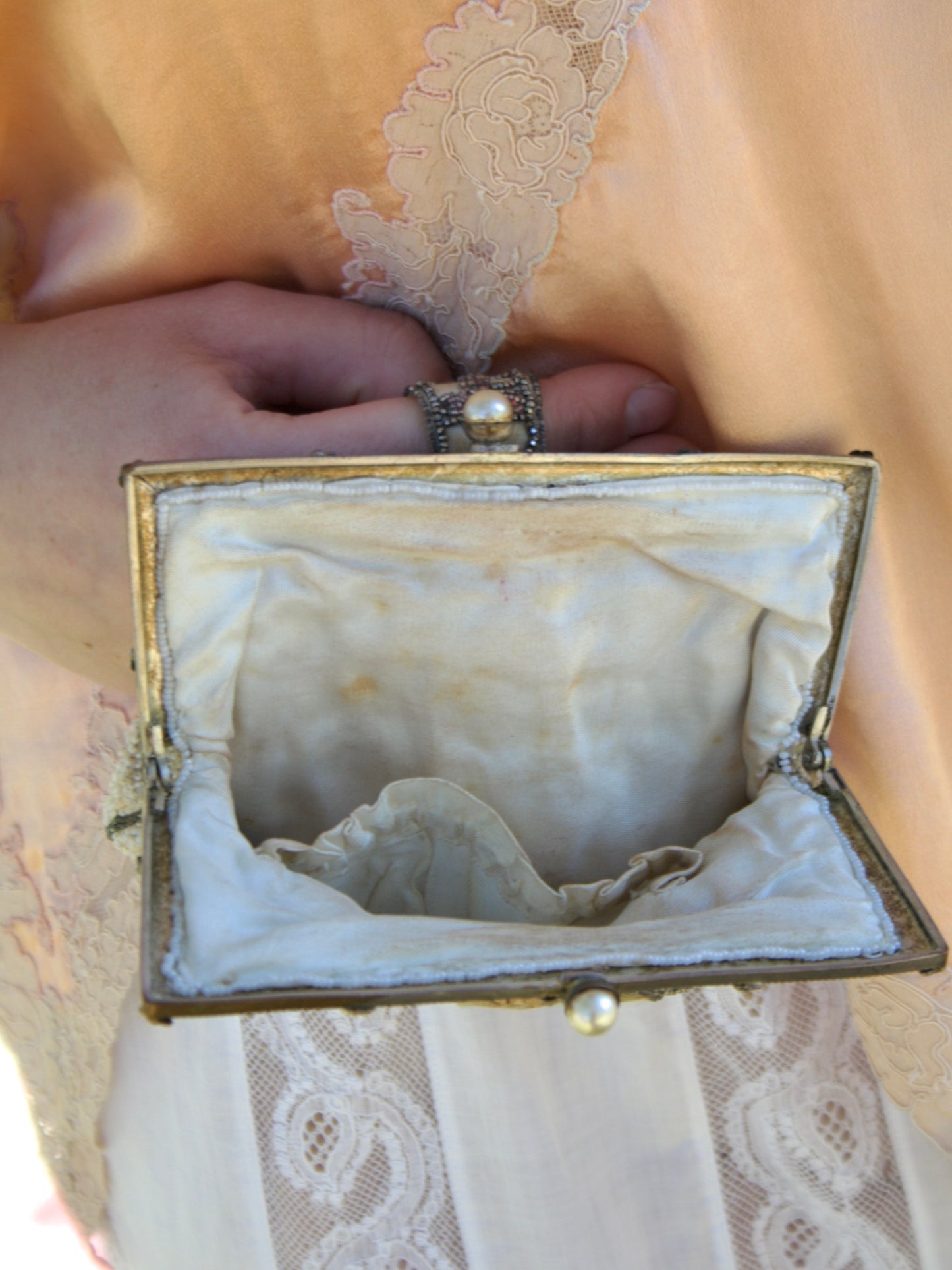 Antique Edwardian Novelty Micro Beaded Cherub Purse W* Strap
