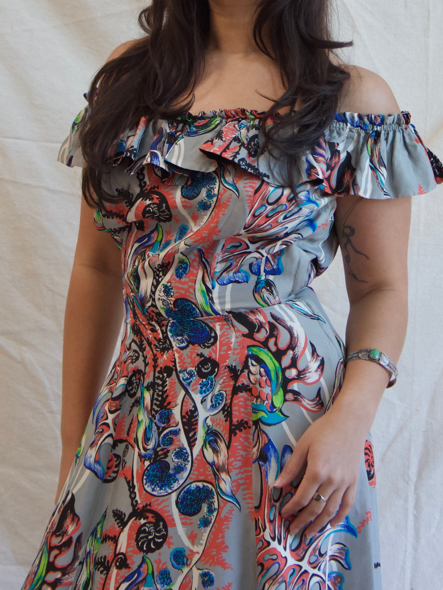 1940s Hawaiian Silk Holo Muu Dress