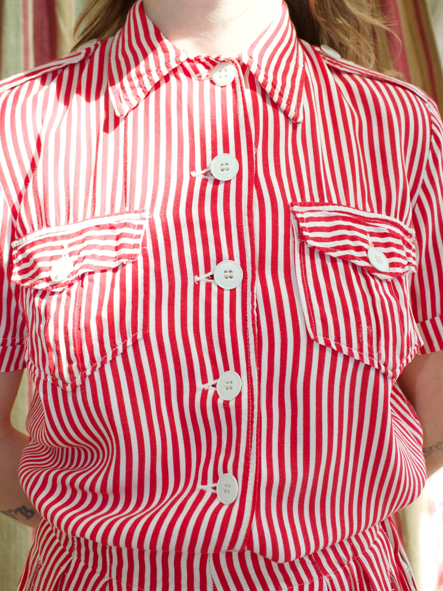 1940s 'Algots' Candy Striped Gabardine Two Pice Playsuit