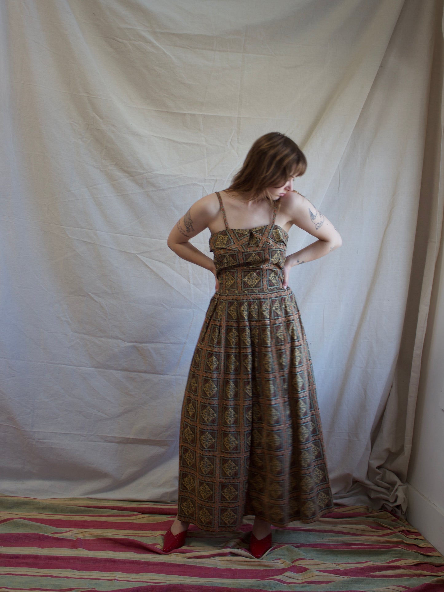 1950s Two Piece Paisley Printed Cotton Sundress + Bolero