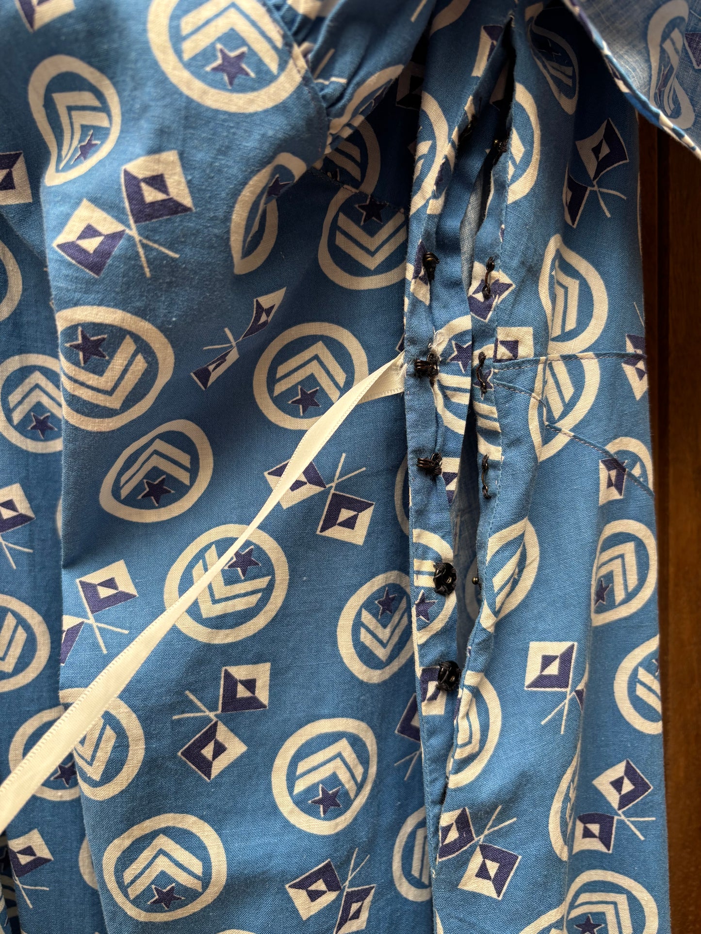 1930s Nautical Print Gigot Sleeve Cotton Beach Dress