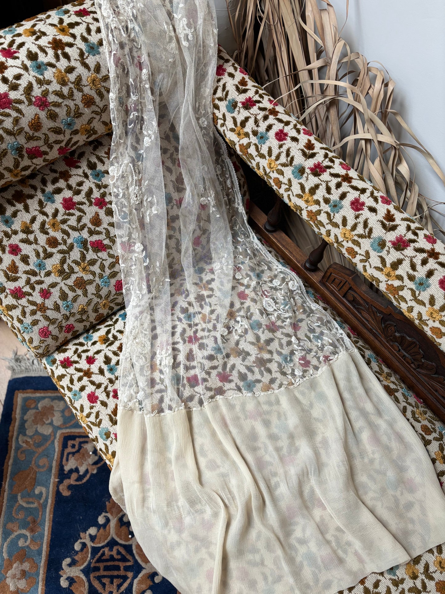 Antique 1910s Applique Lace & Chiffon Net Veil