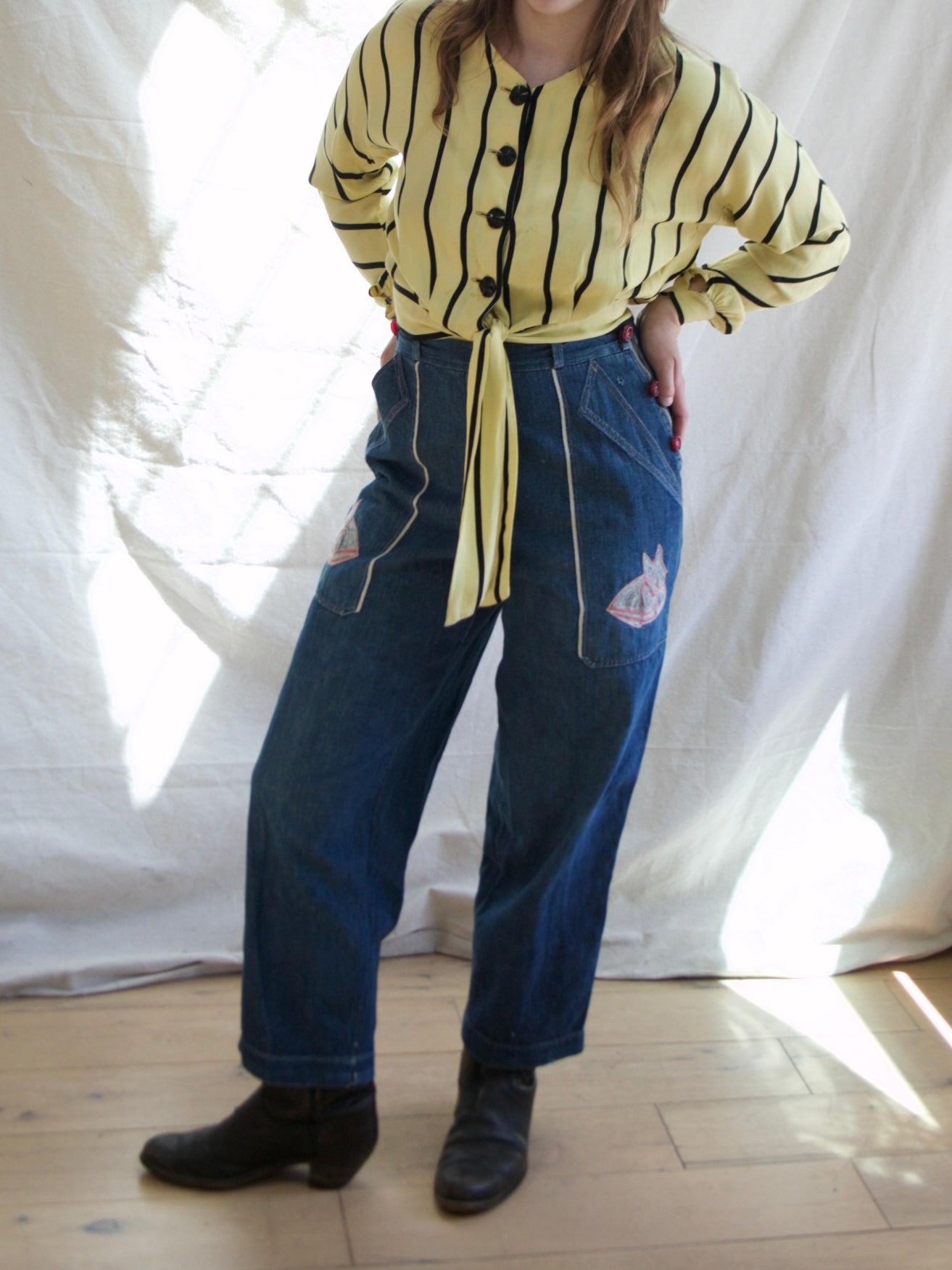 1940s/1950s Western Motif Embroidered 'Side Button' Jeans