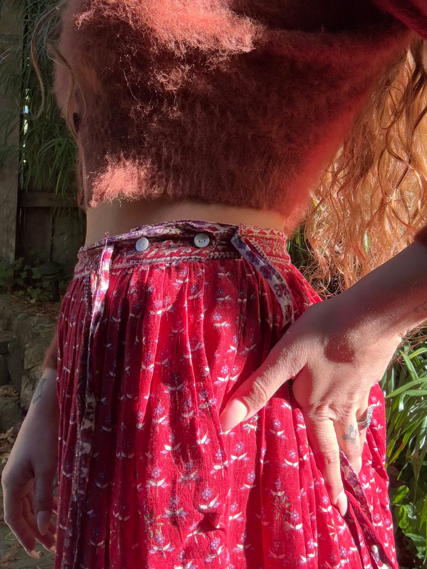 * Flash Sale * 1970s 'Adini’ Block Printed Indian Cotton Side Button Harem Pants