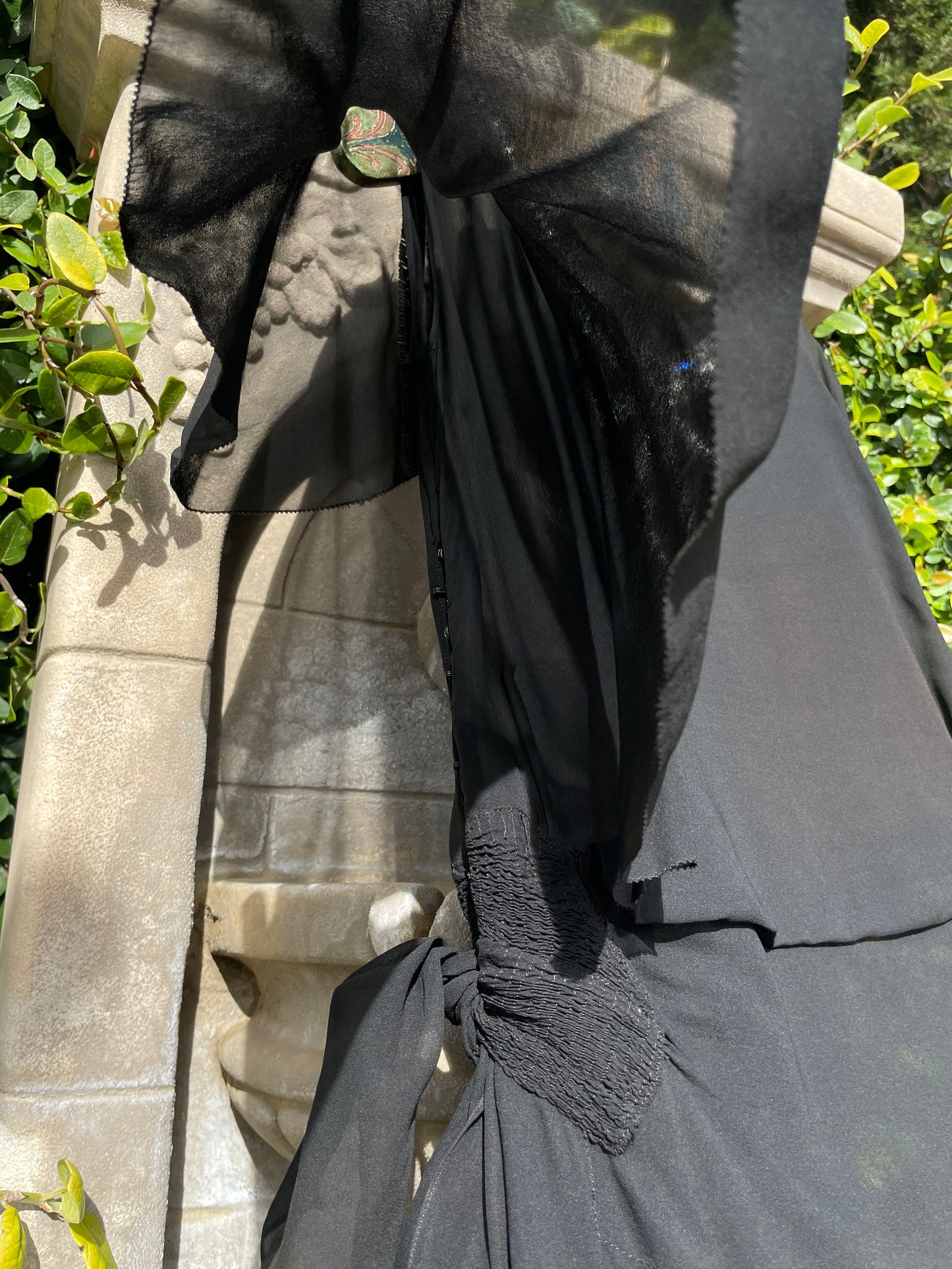 1930s Rhinestone Embellished Bow Capelet Chiffon Gown
