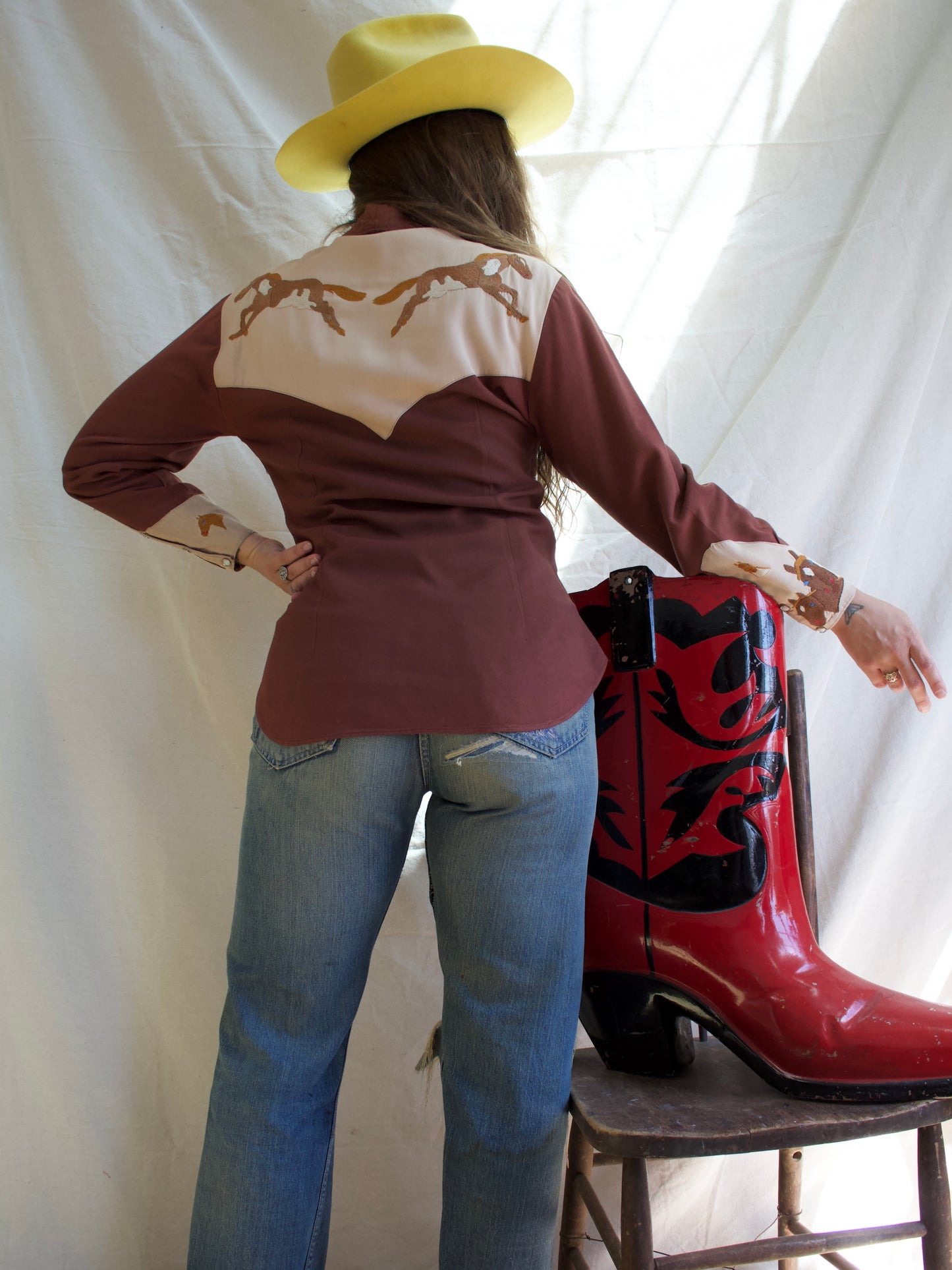 1940s Hand Embroidered Horses Gabardine Western Shirt