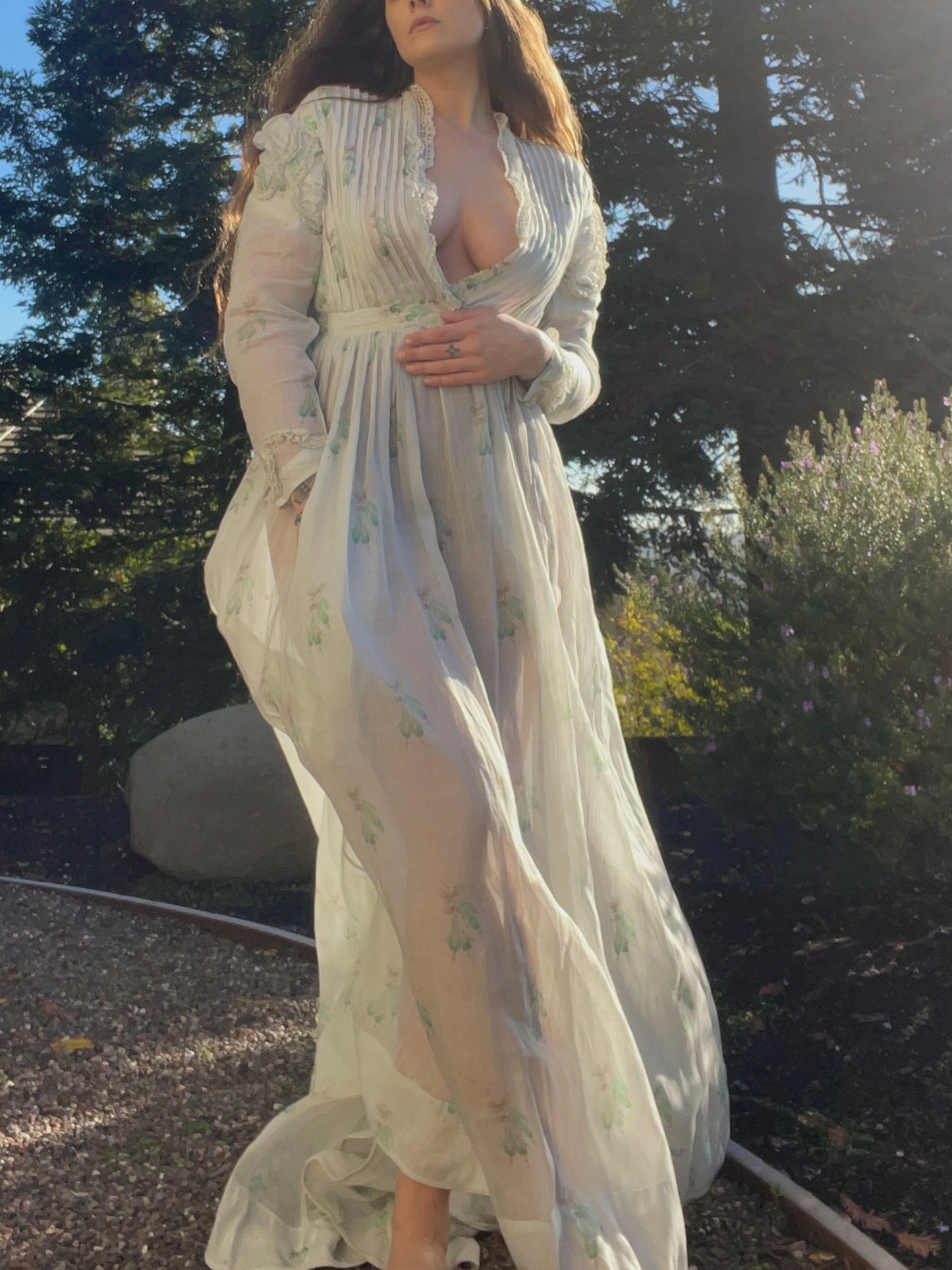 Rare Civil War Era Fine Printed Muslin Afternoon Dress