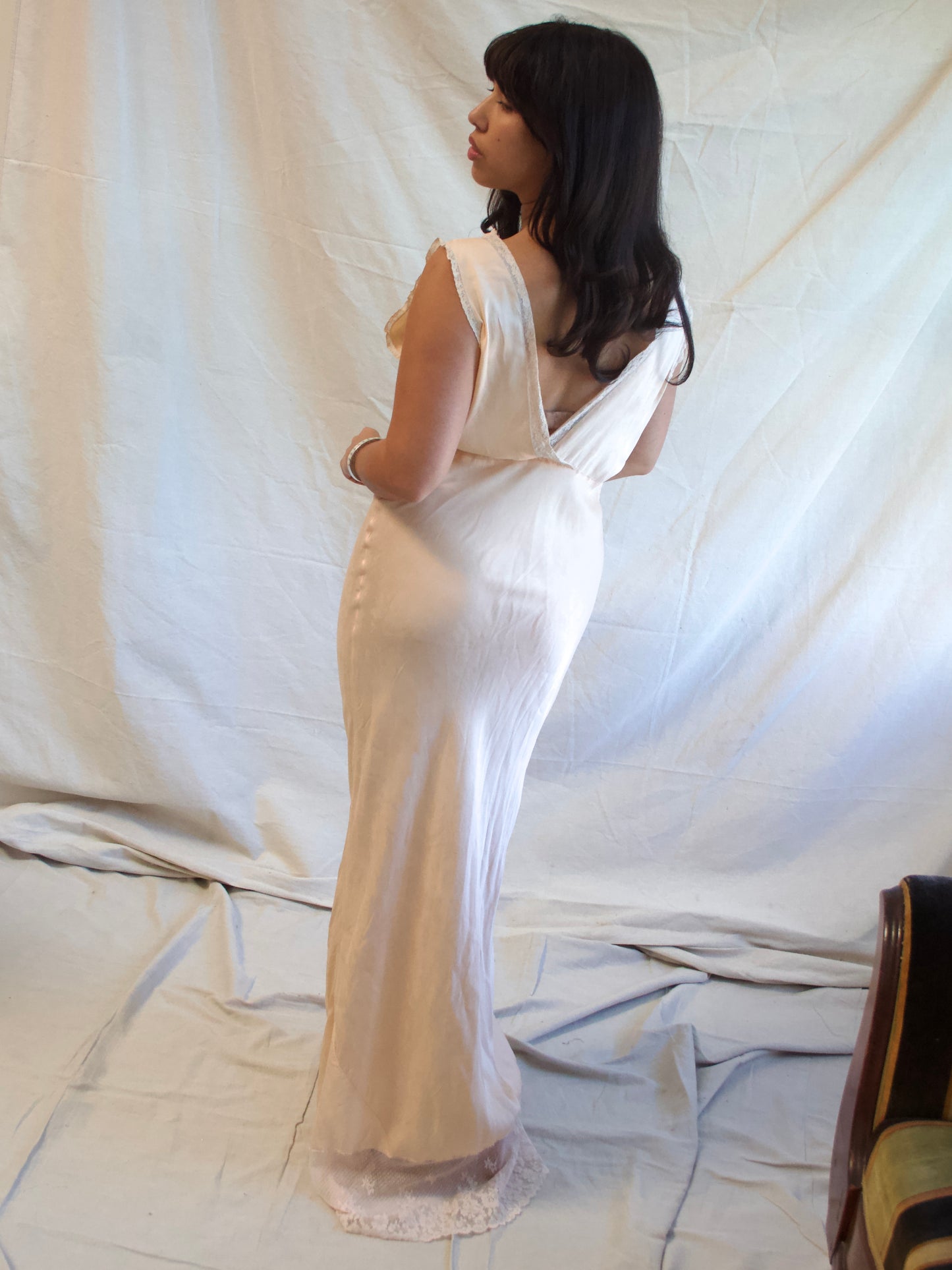 1930s Pale Pink & Lace Bias Cut Slip Dress