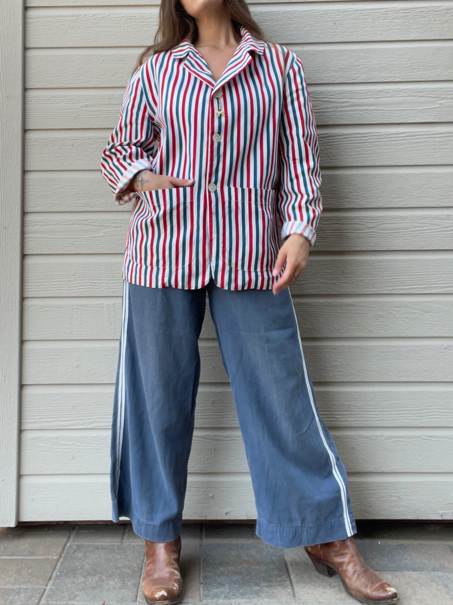 1940s Americana Striped Cotton Twill Jacket