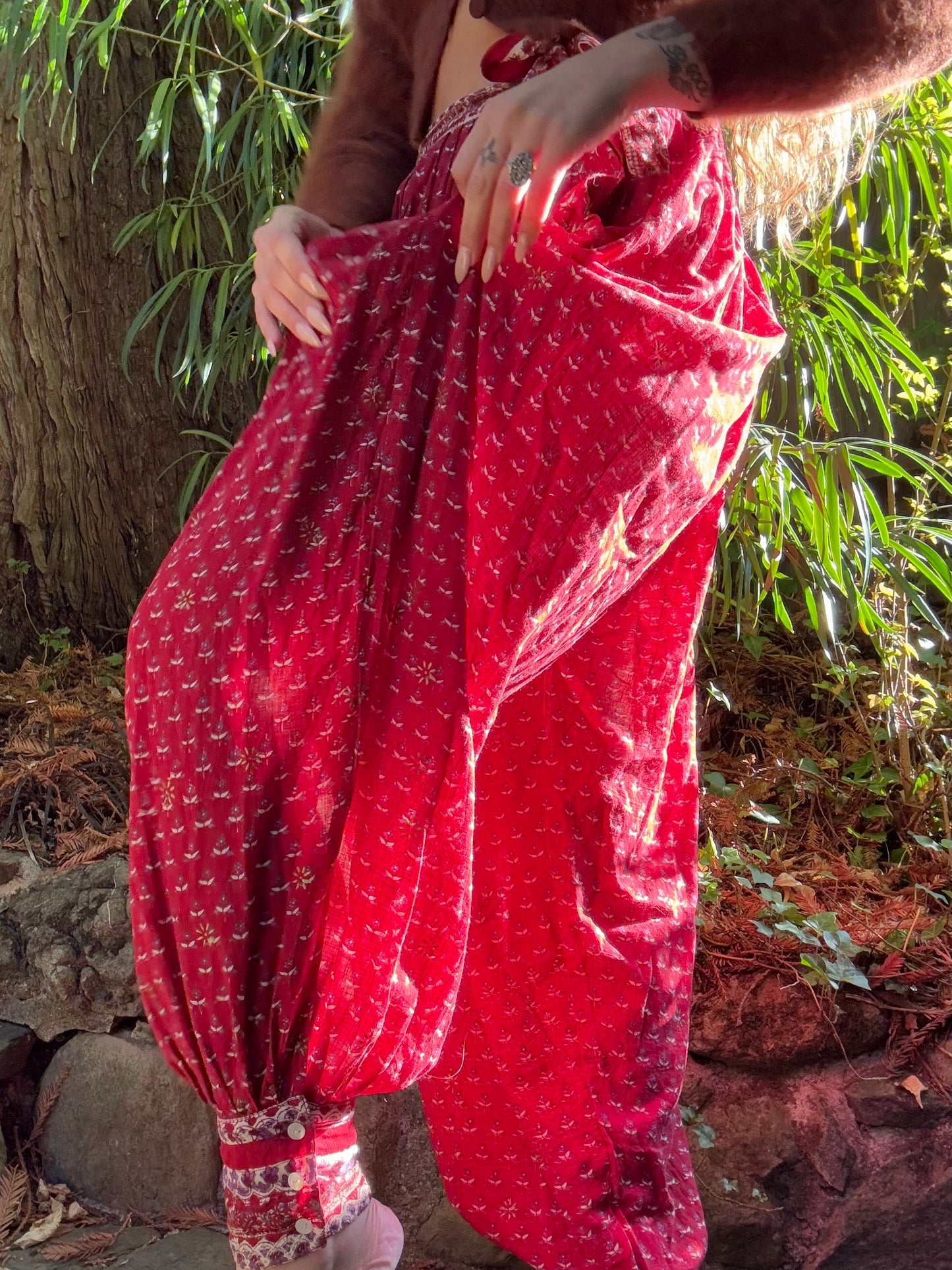* Flash Sale * 1970s 'Adini’ Block Printed Indian Cotton Side Button Harem Pants