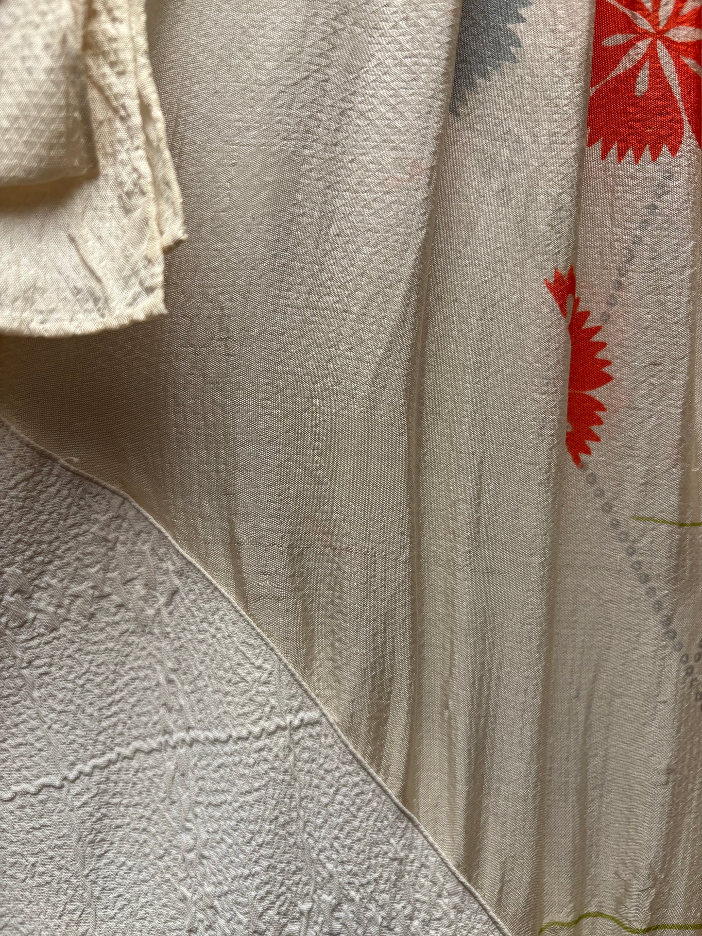 1930s Ivory Crepe & Floral Silk Dolman Sleeve Gown