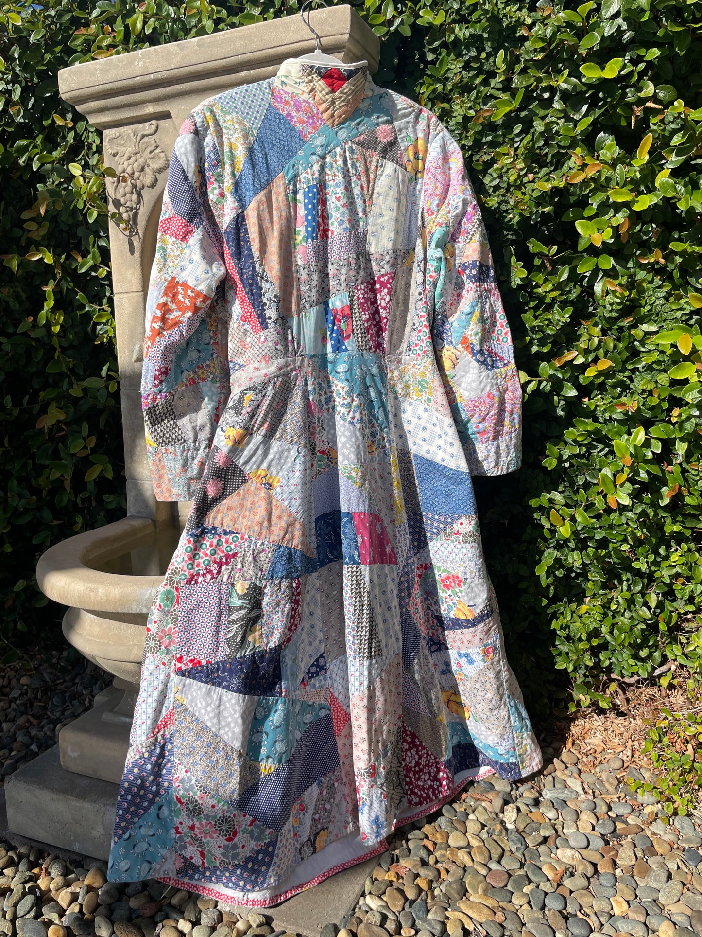 1930s Cotton Crazy Quilt Wrap Style Robe/ Dressing Gown
