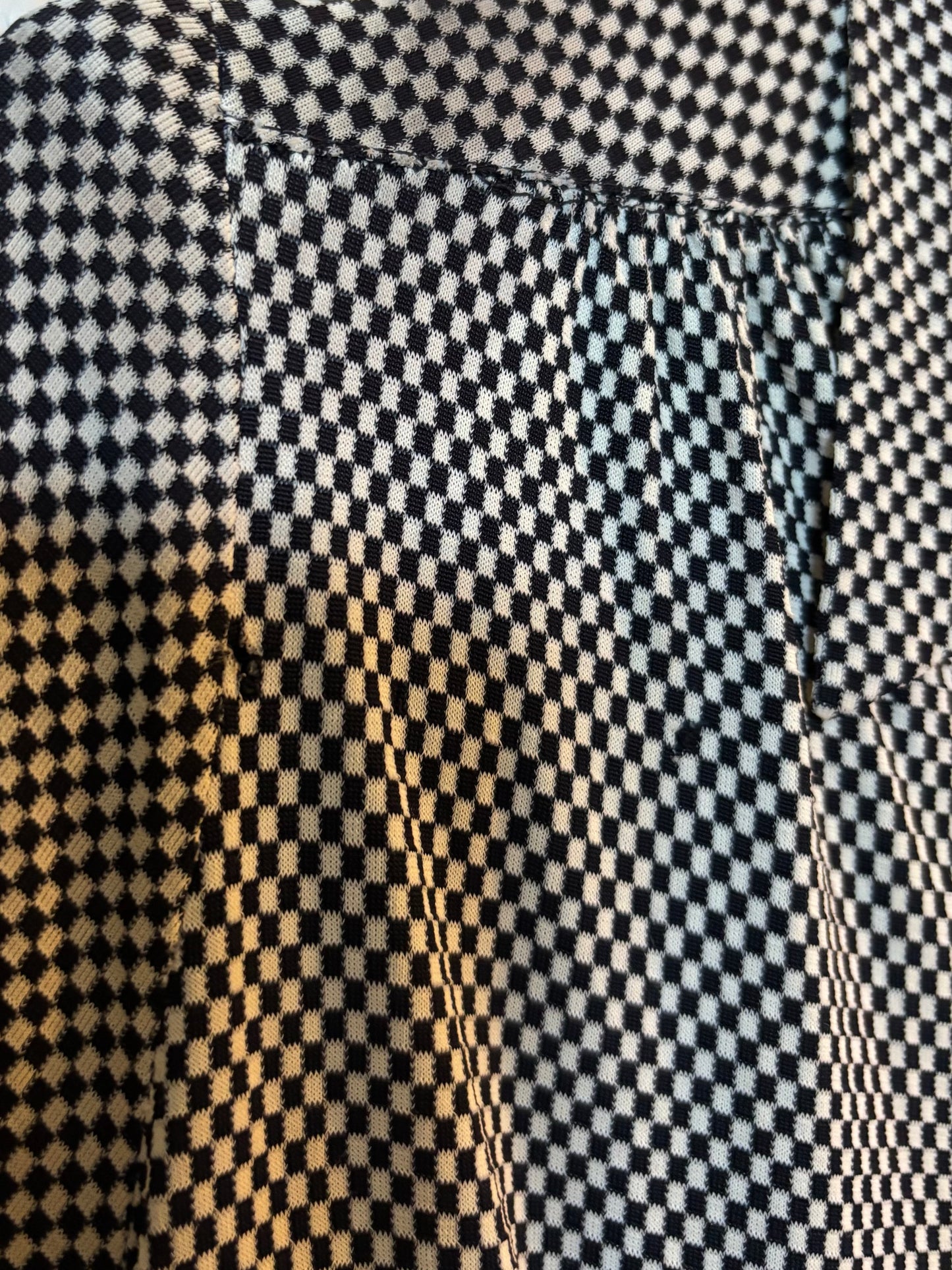 1940s B &W Checkered Jersey Knit Puff Sleeve Cropped Blouse