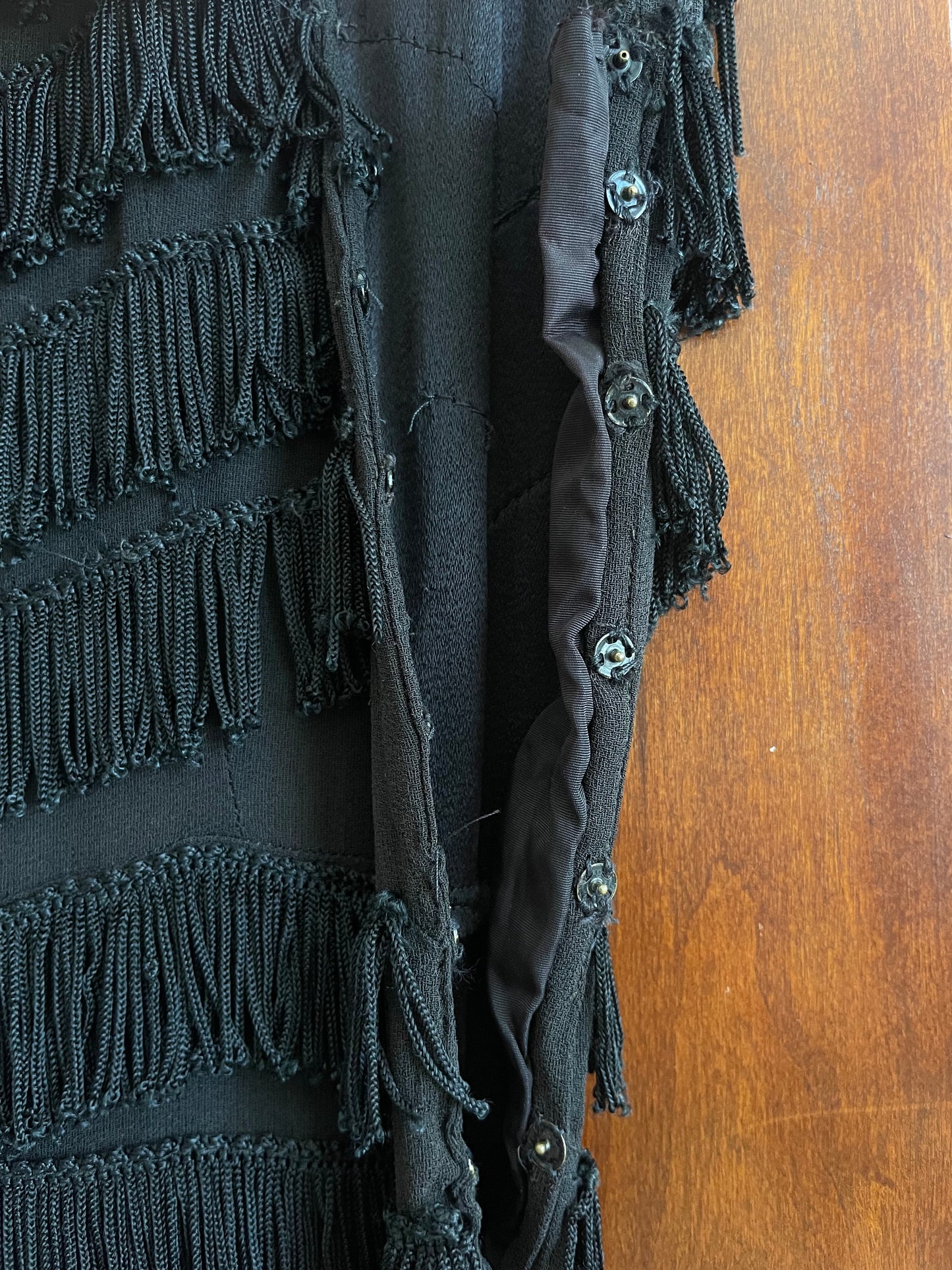 Special 1930s Rowed Fringe Rayon Crepe Floor Length Trained Gown