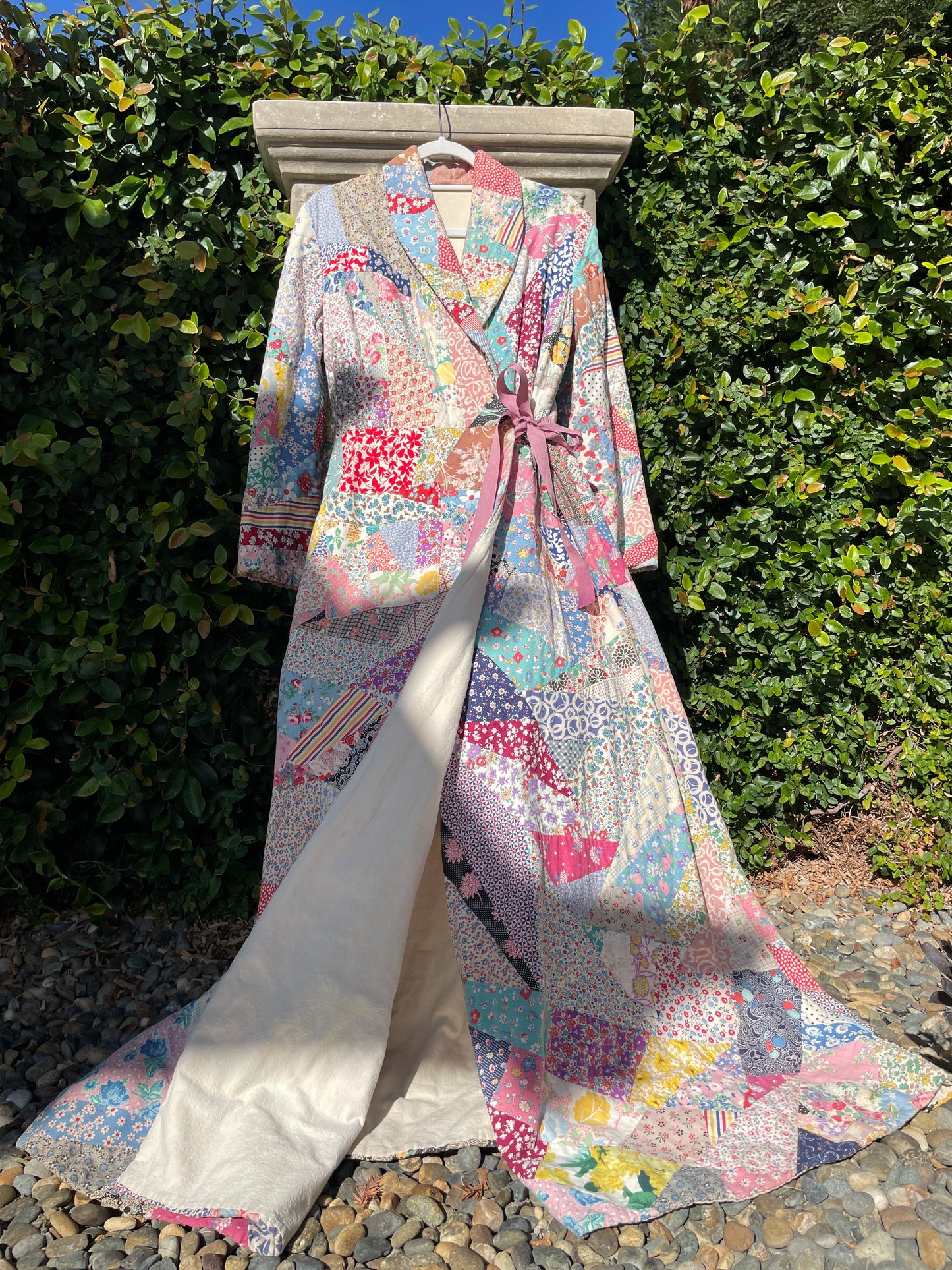 Rare 1930s Floor Length Cotton Crazy Quilt Dressing Gown