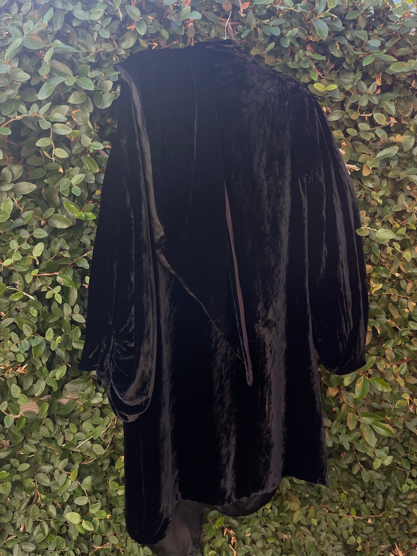 1920s Asymmetrical Collar Noir Silk Velvet Coat