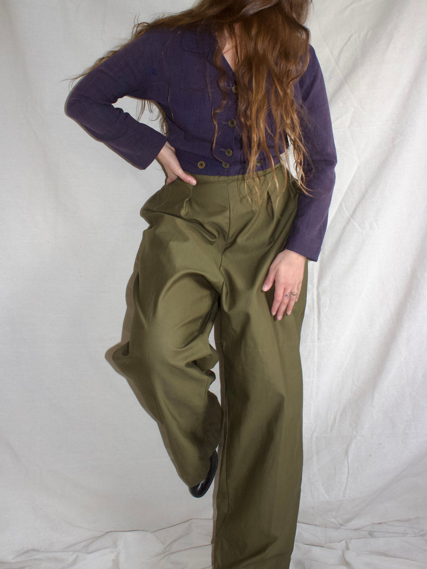 1940s Womens Army Crops (WAC) Military Cotton Sateen Side Button Pants