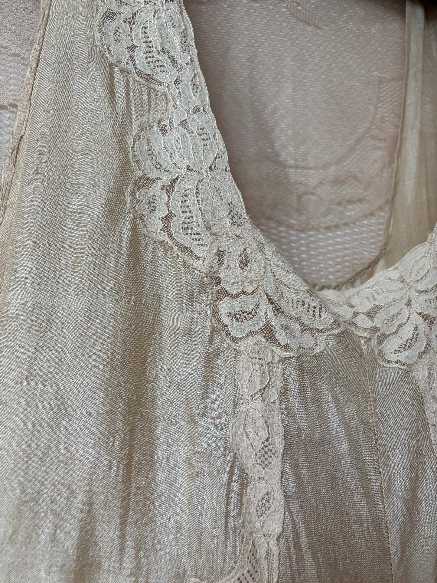 Antique 1920s Ecru Inset Lace Pongee Silk Palazzo Pant Beach/Lounge Pajamas