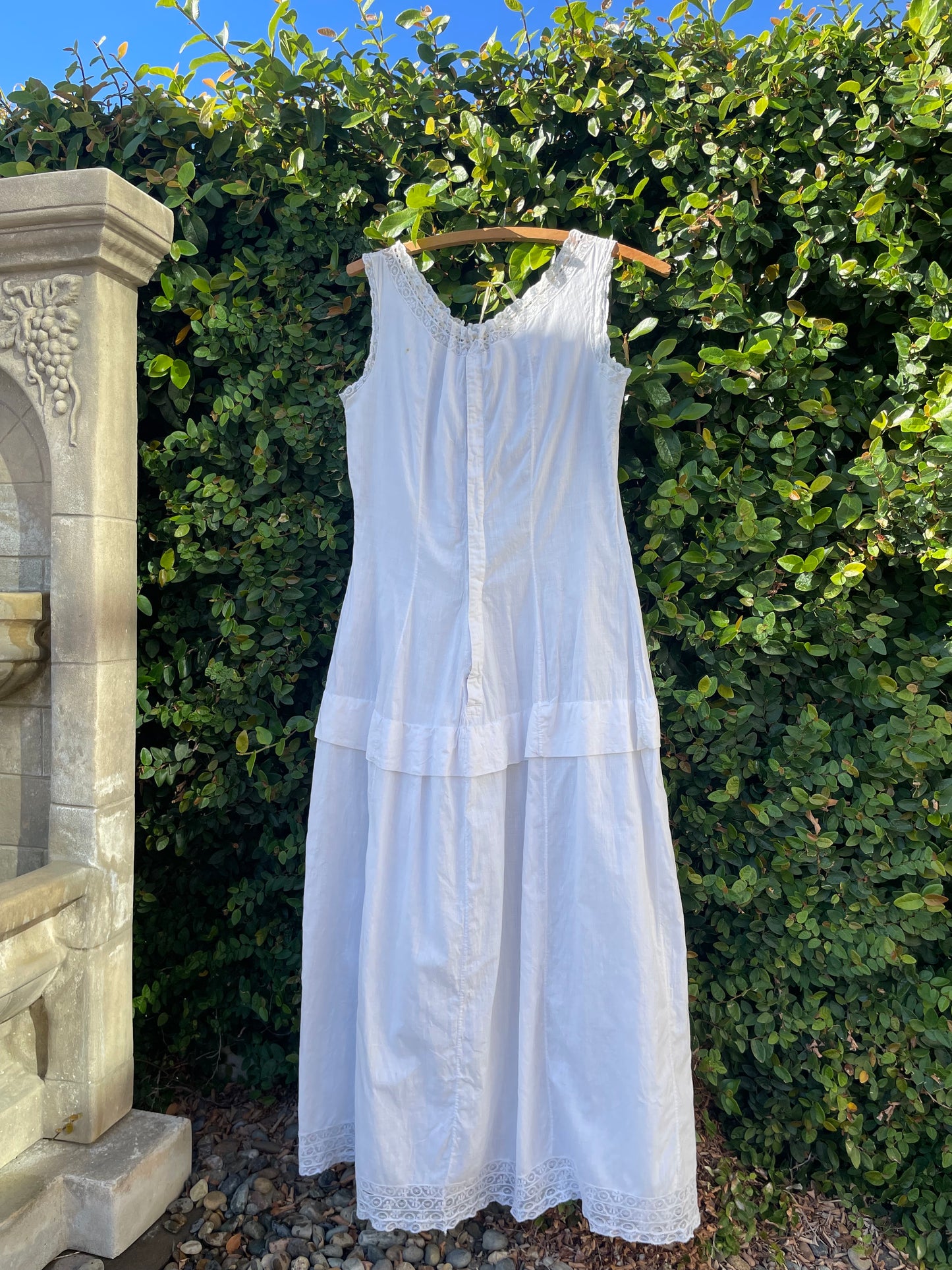 Edwardian Cotton & Silk Tie Lace Yoke Midi Length Dress