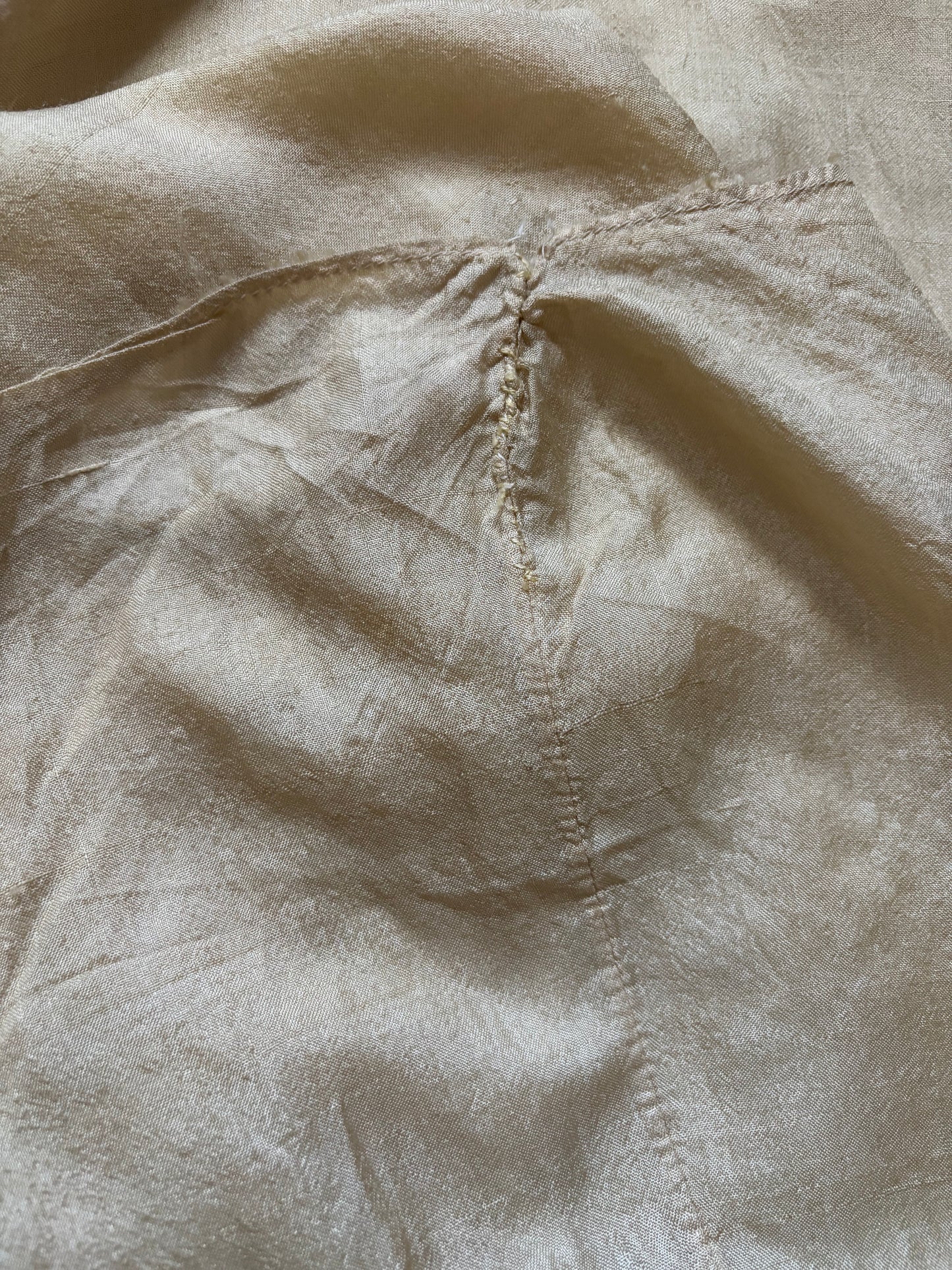 Antique 1920s Ecru Pongee Silk Tie Waist Beach Pajamas Jumpsuit