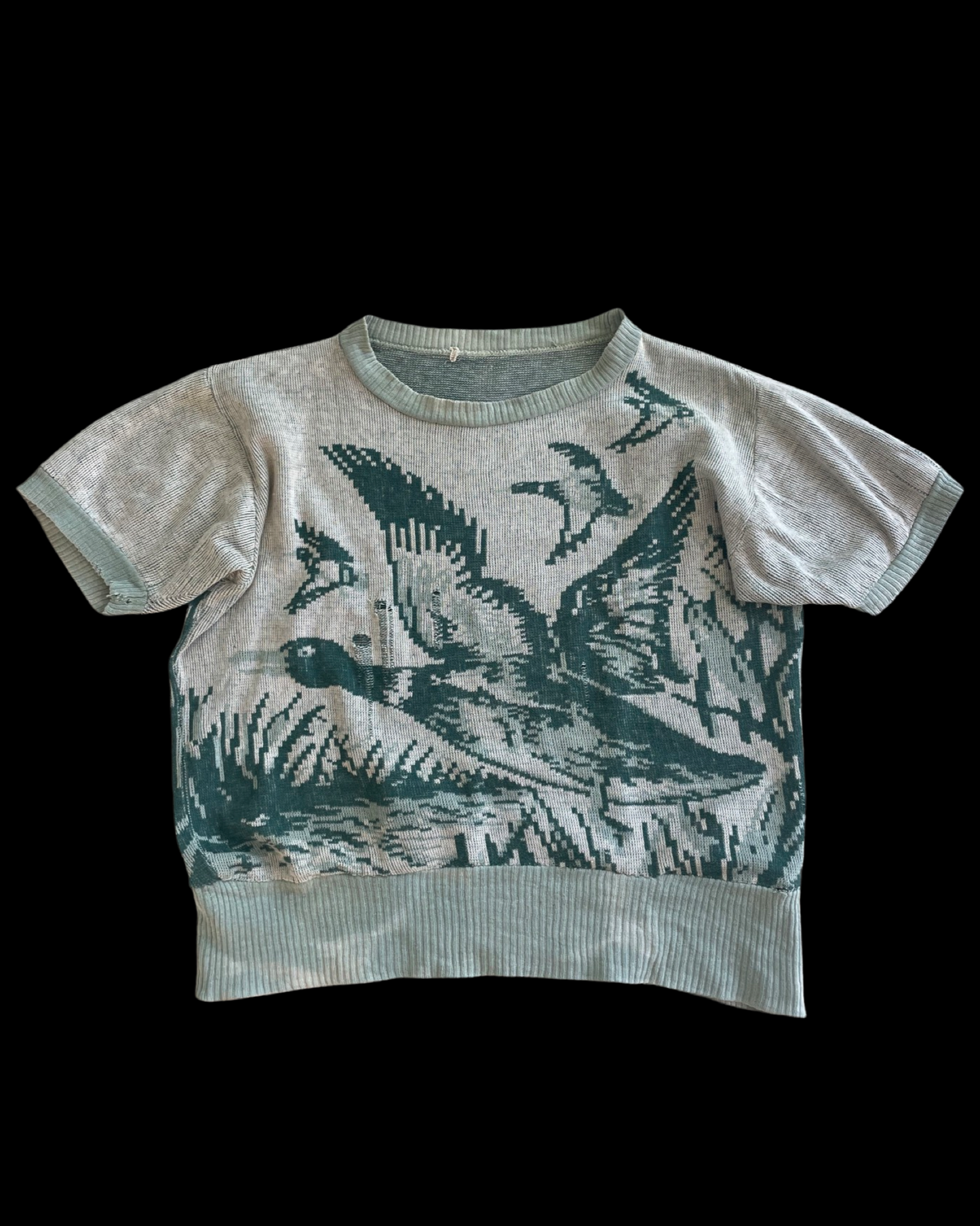 1950s Flying Ducks Picture Knit Ribbed Short Sleeve
