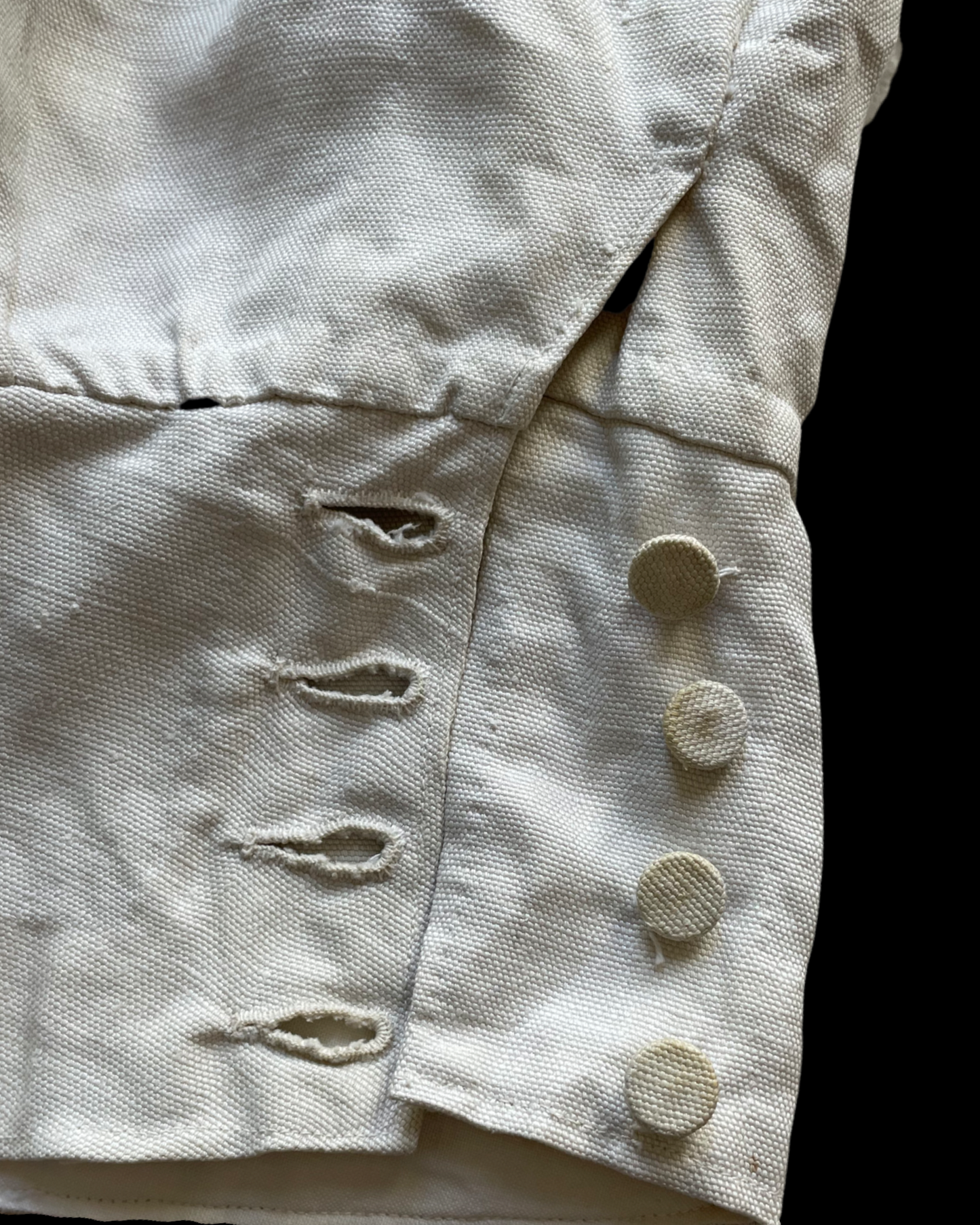1886 French Linen Buckle Back Fishtail Breeches