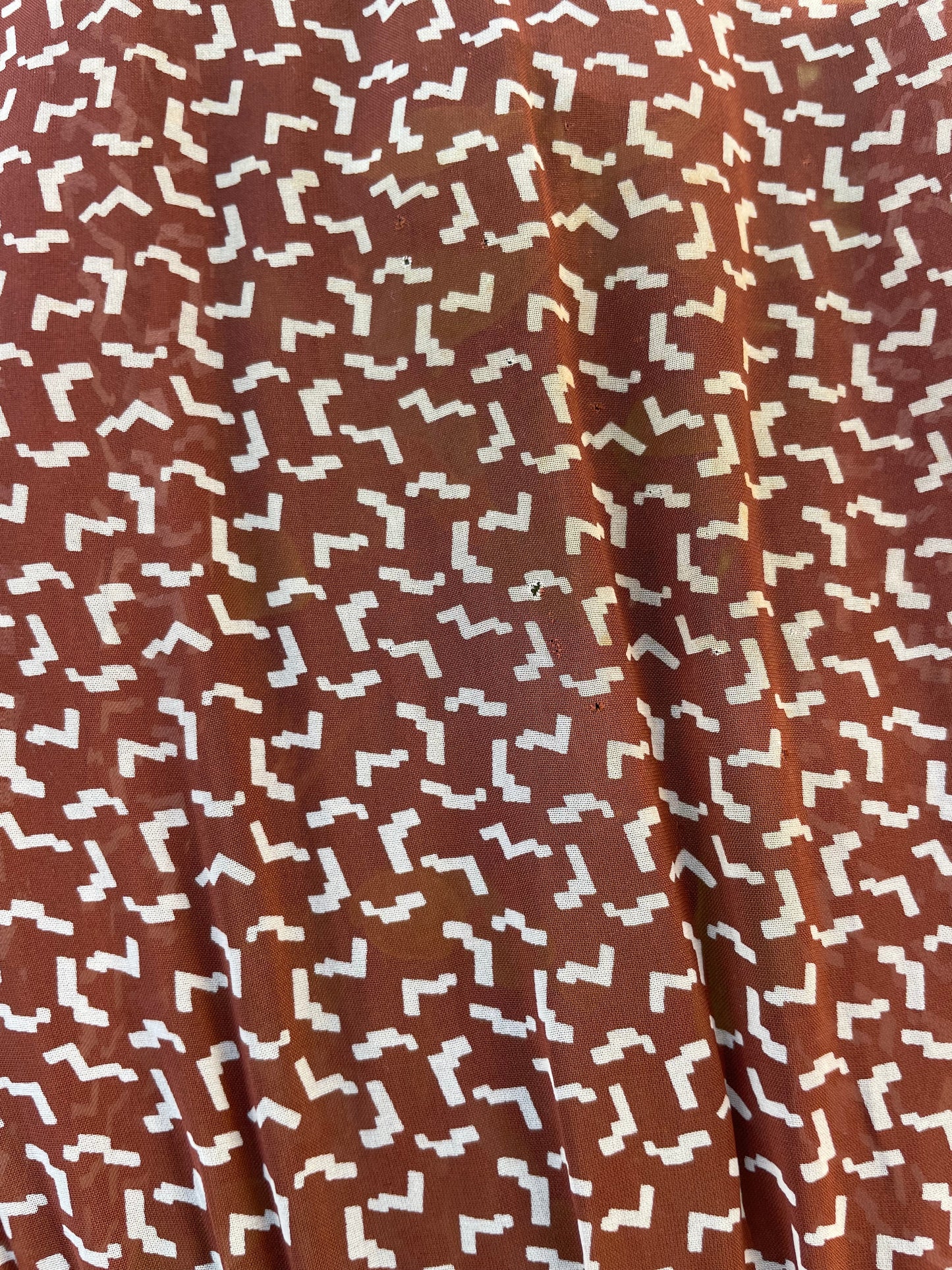 1930s Printed Chocolate Brown Chiffon Over Dress