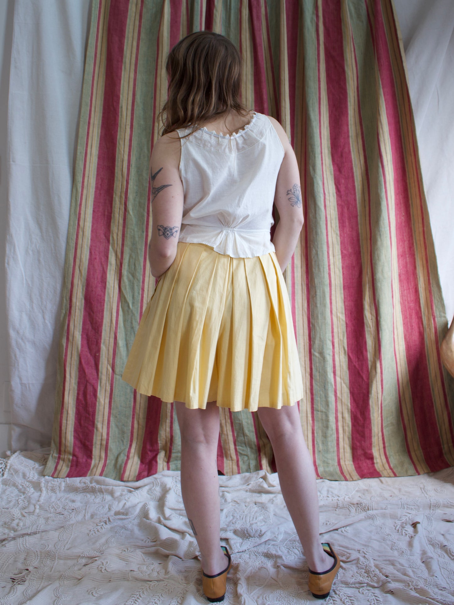 1940s Butter Yellow Pleated Sportswear Shorts