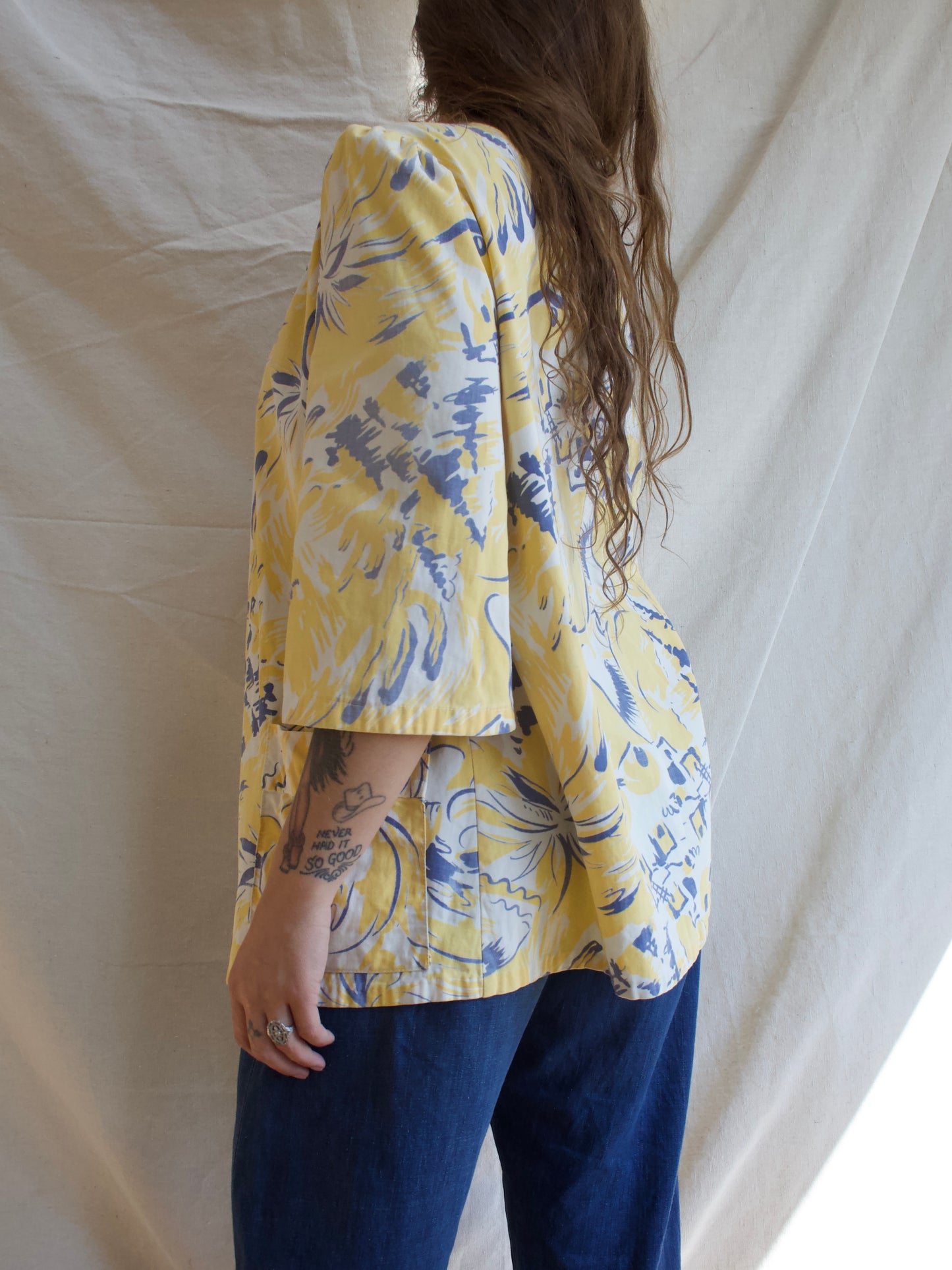 Rare 1940s Southwestern Print Cotton Twill Puff Sleeve Sportswear Smock Style Jacket