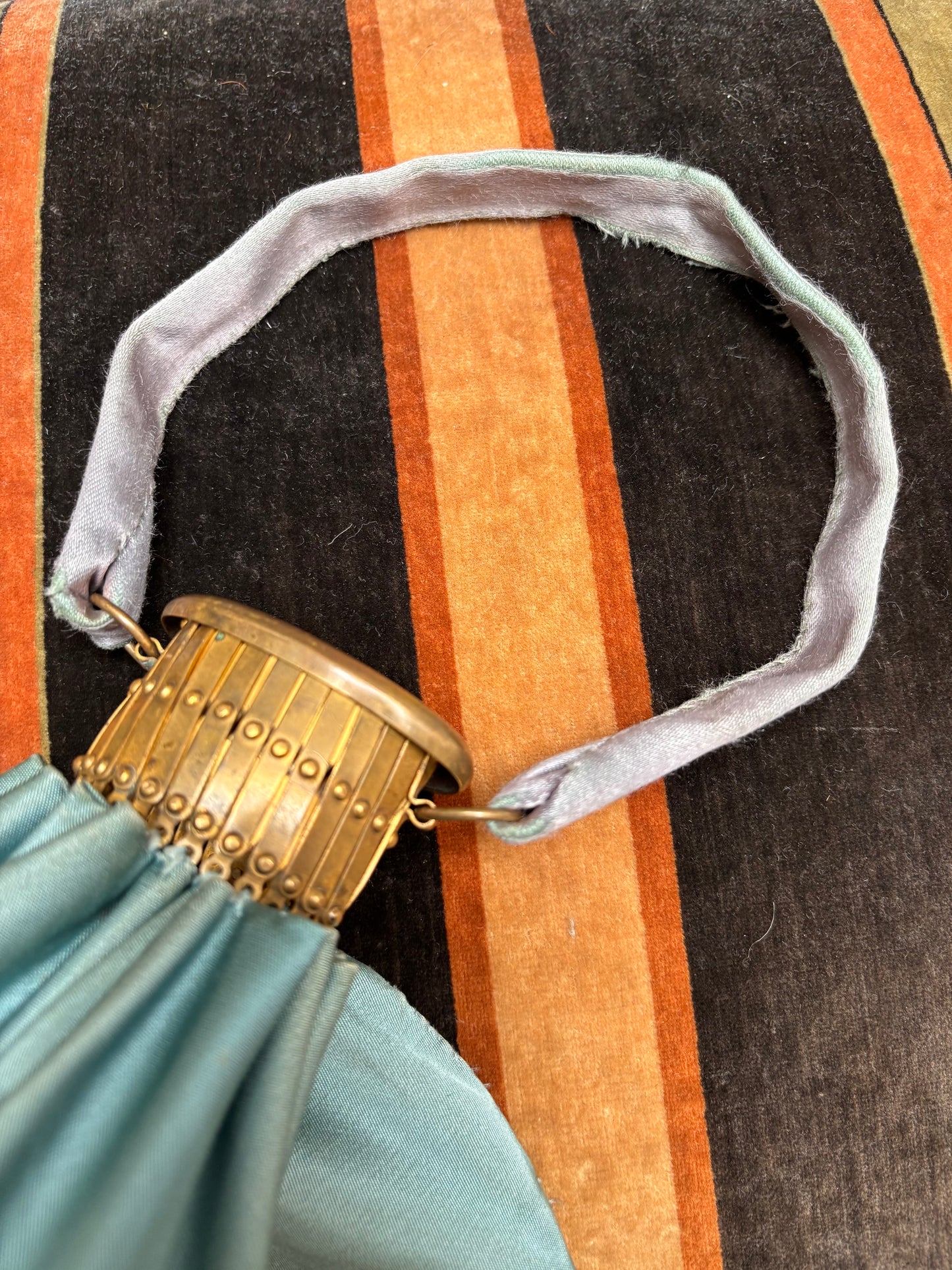 Antique 1920s Pale Pastel Aqua Silk Accordion Closure Bag