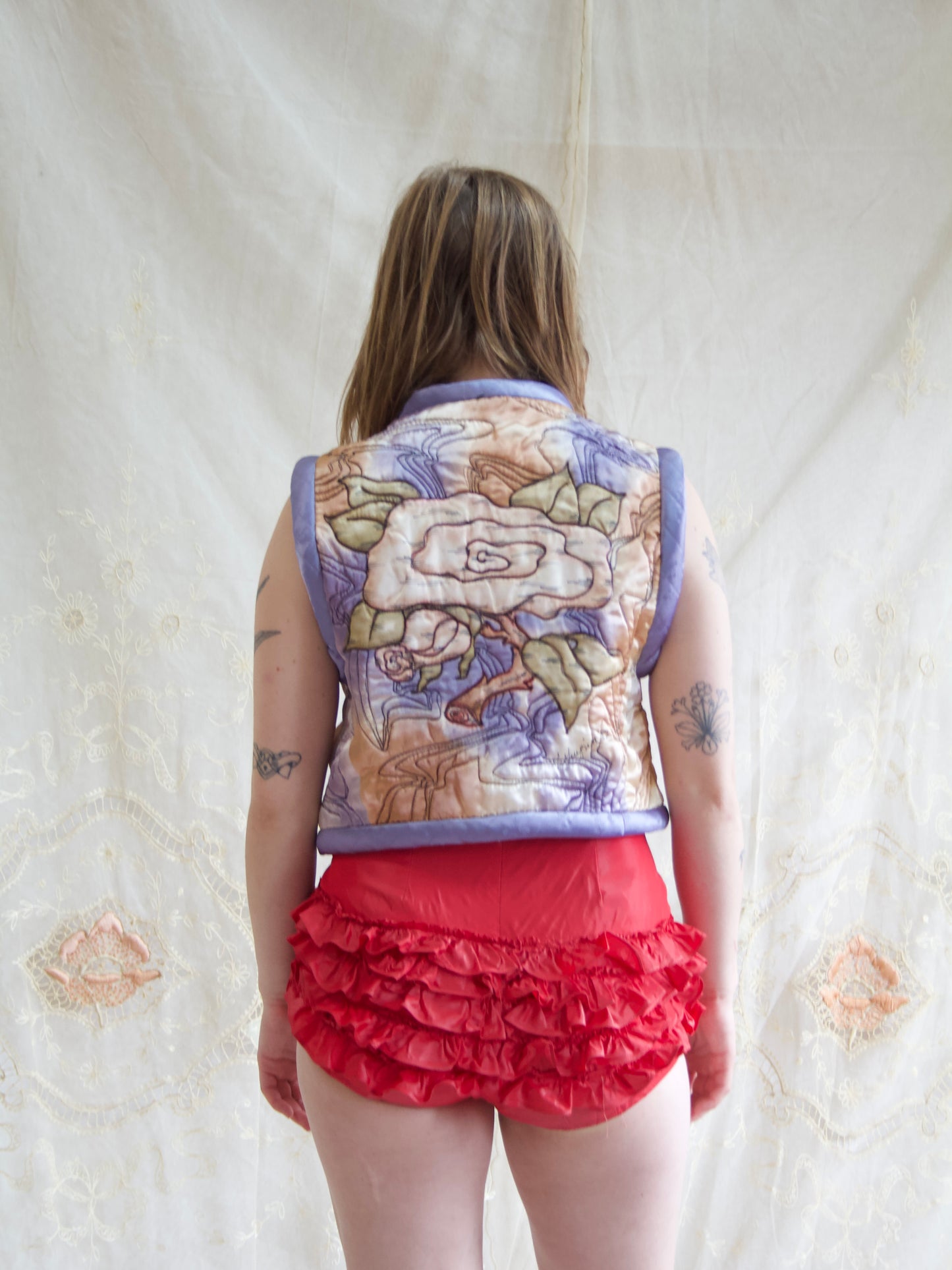 OOAK Vintage Hand Painted Quilted Silk/ Rayon Applique Vest