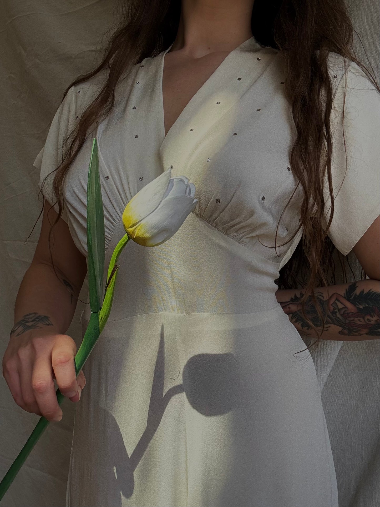 1940s Diamante Silk Crepe Bias Cut Gown