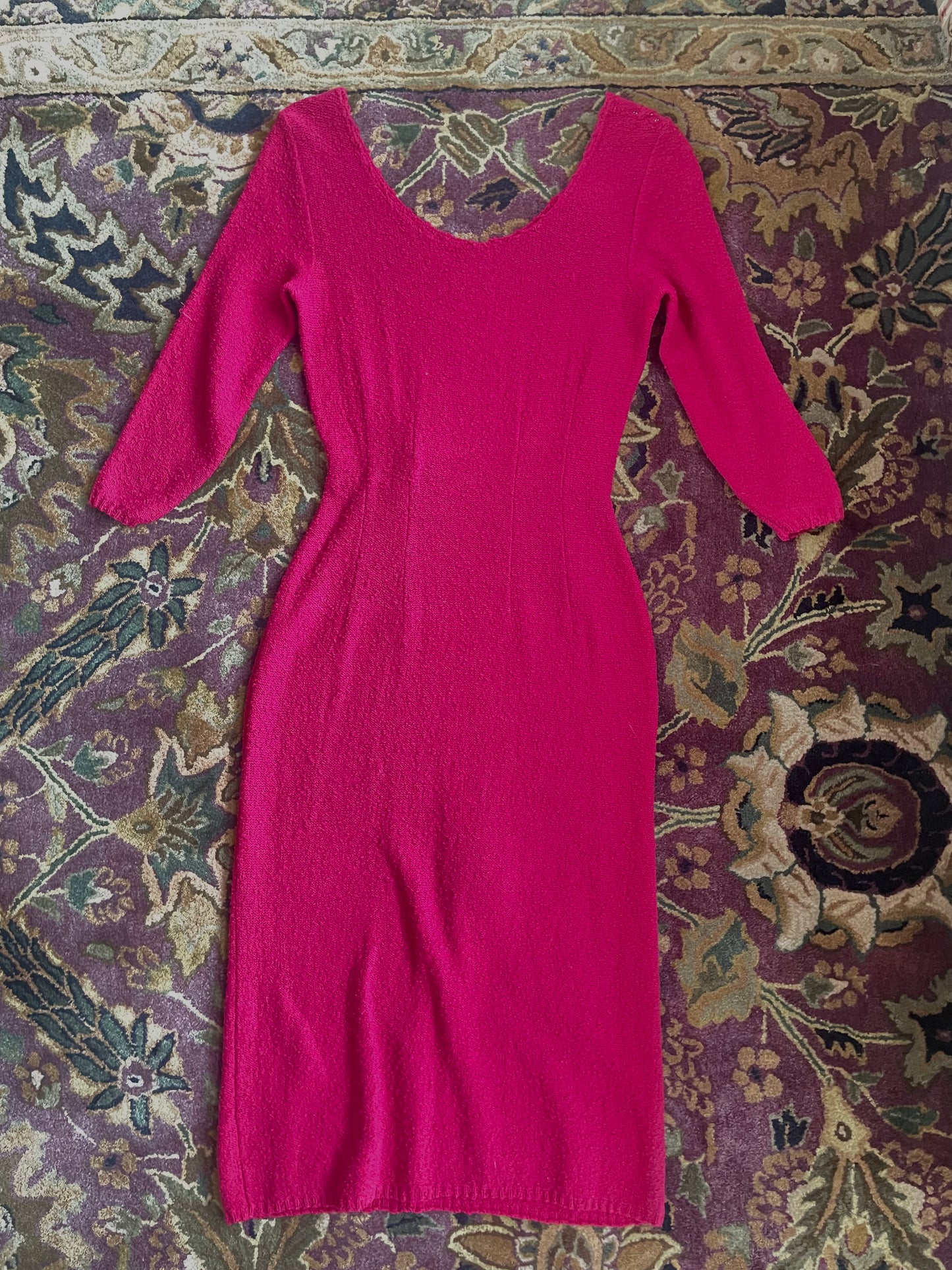 1940s Snyderknit Hand Loomed 3D Floral Knit Wiggle Dress