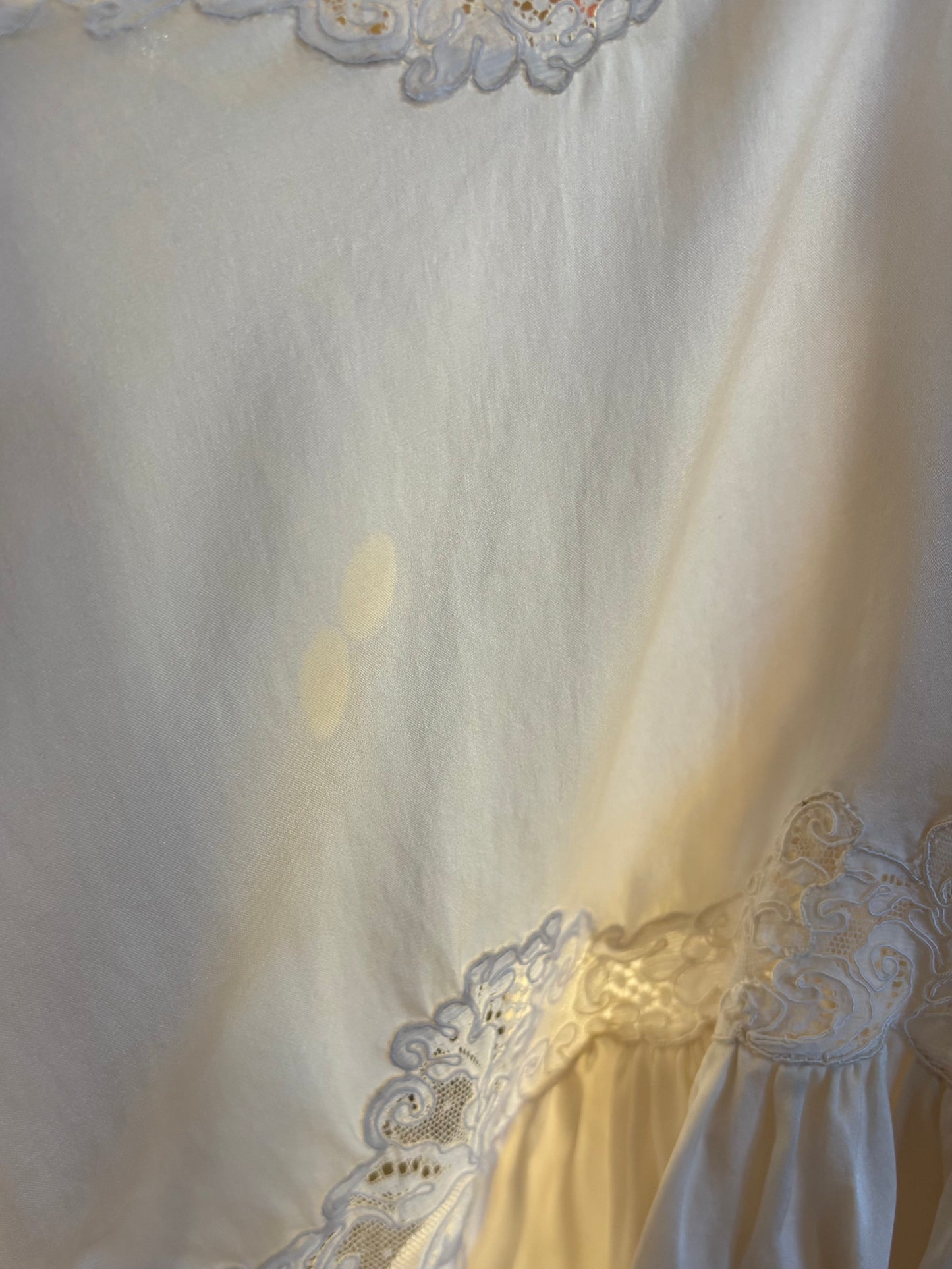 Rare 1930s Silk Lace Hand Sewn Balloon Sleeve Deep V Trousseau Gown