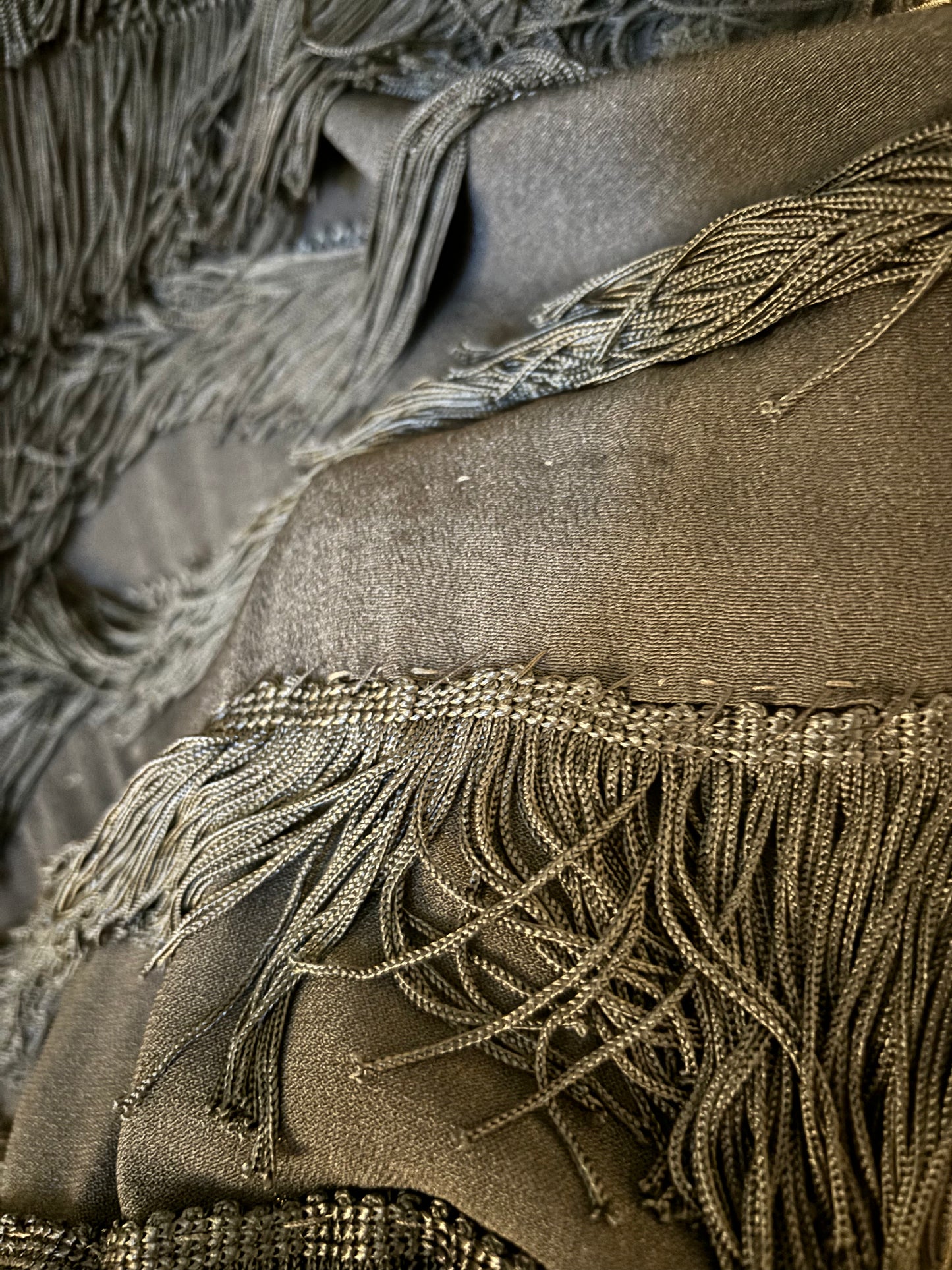 Rare 1940s Halter Style Floor Length Fringe Crepe Gown