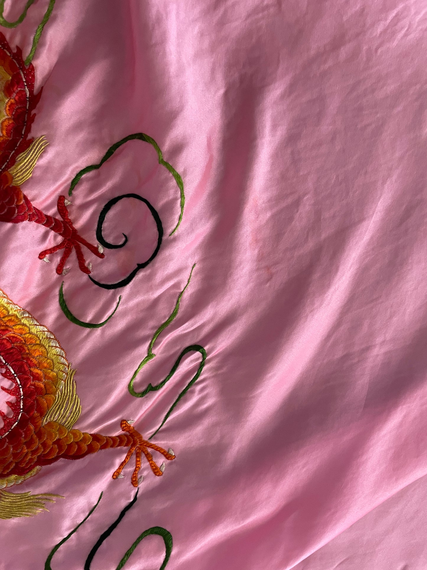 1940s Pepto Pink Chinese Loop Fringe Piano Shawl